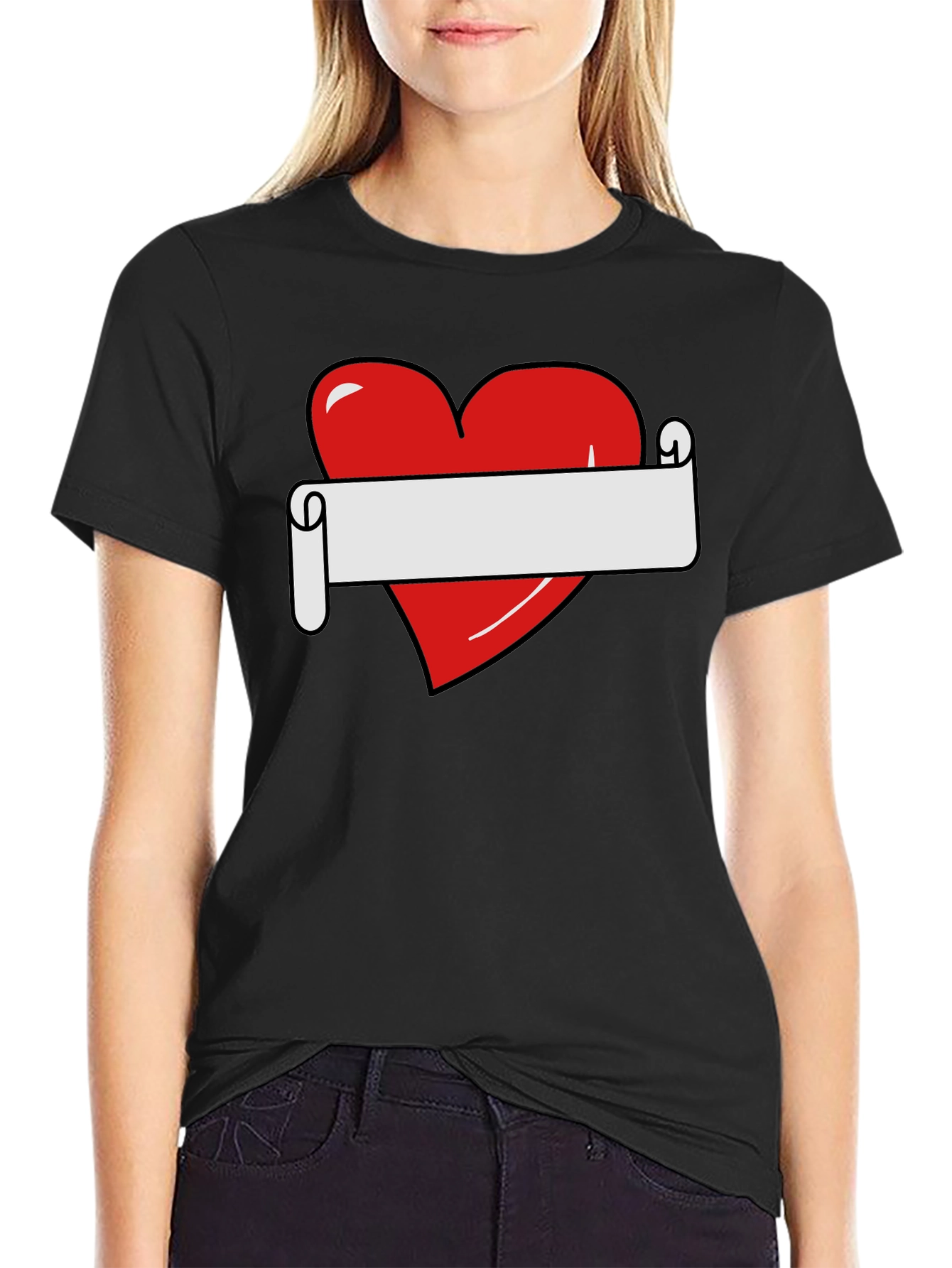 Heart Scroll Graphic Tee - Black