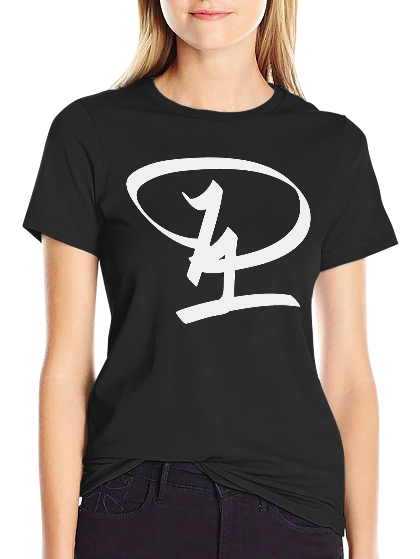 Black T-Shirt with Unique Oval Logo