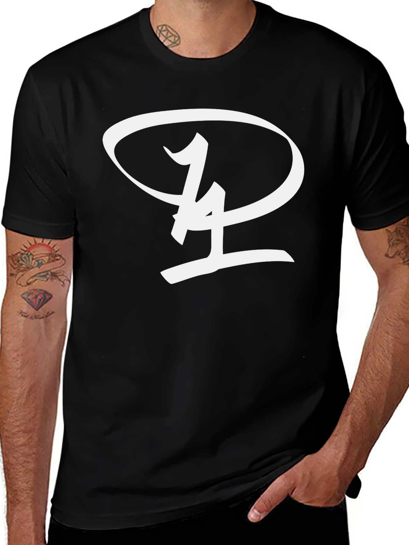 Black T-Shirt with Unique Oval Logo