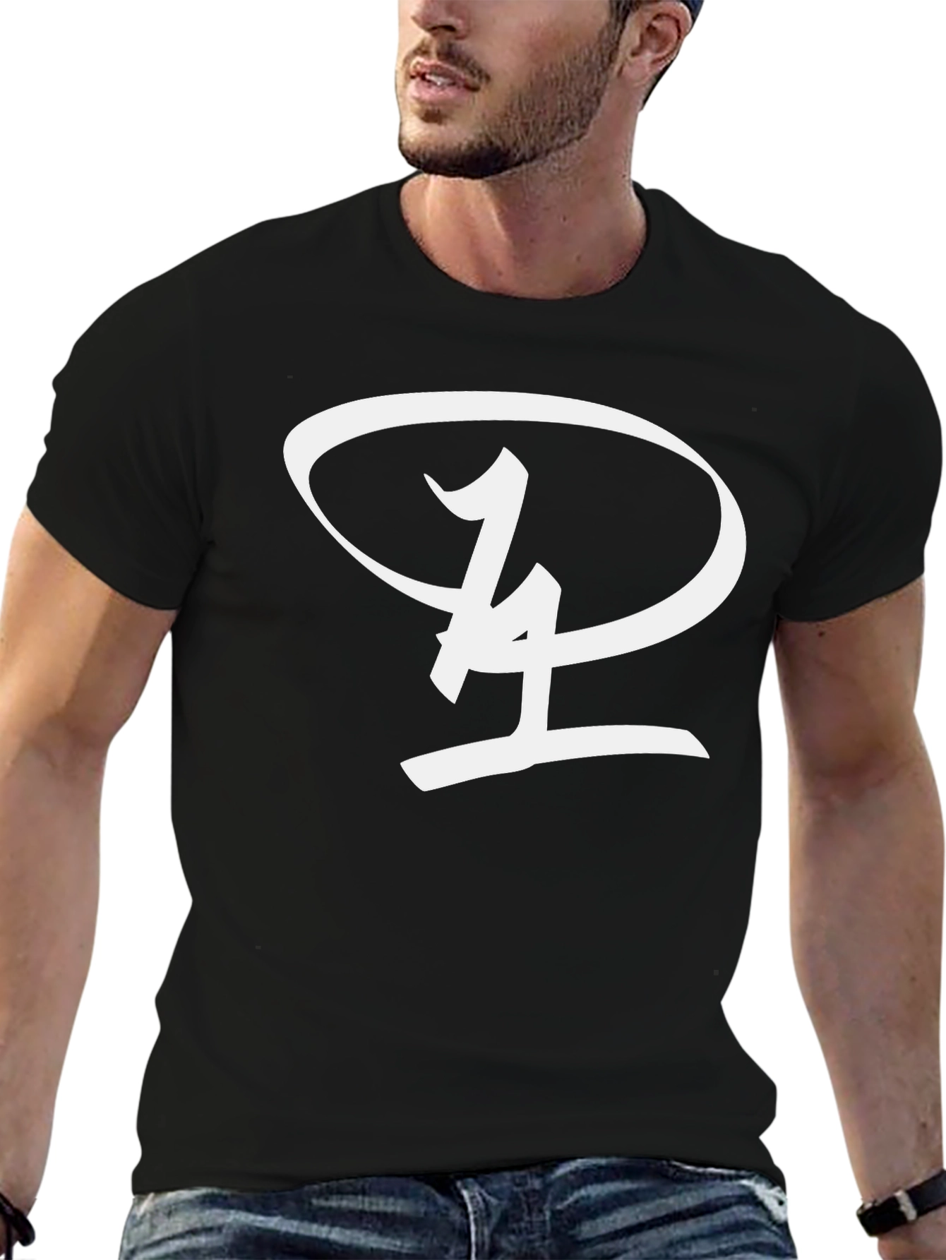Black T-Shirt with Unique Oval Logo