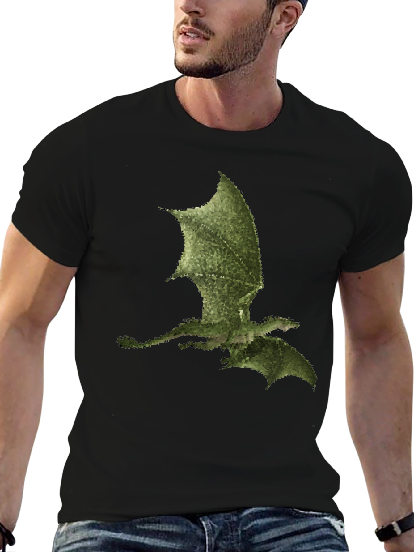 Mens Black Dragon Print Tee