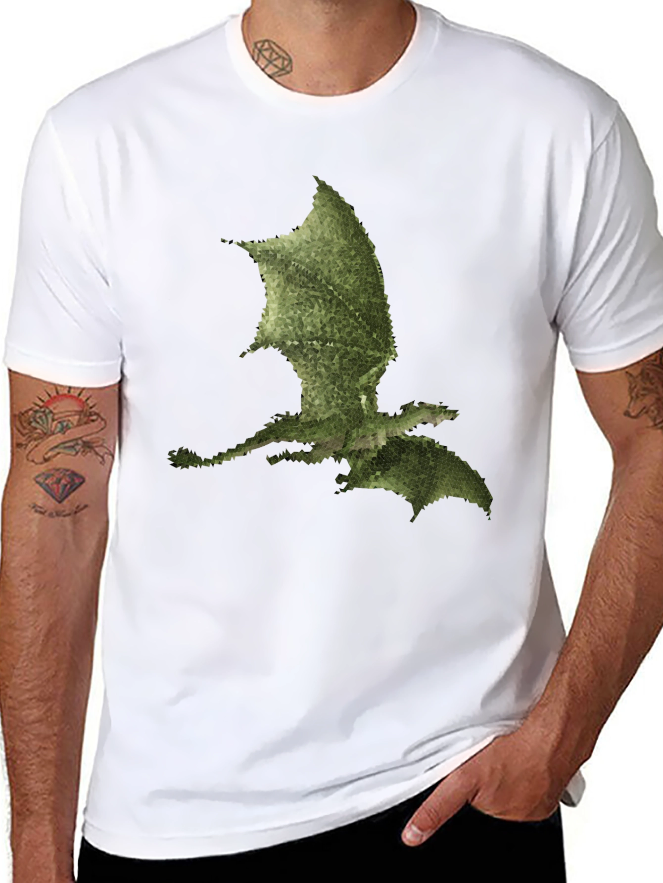 Mens Black Dragon Print Tee