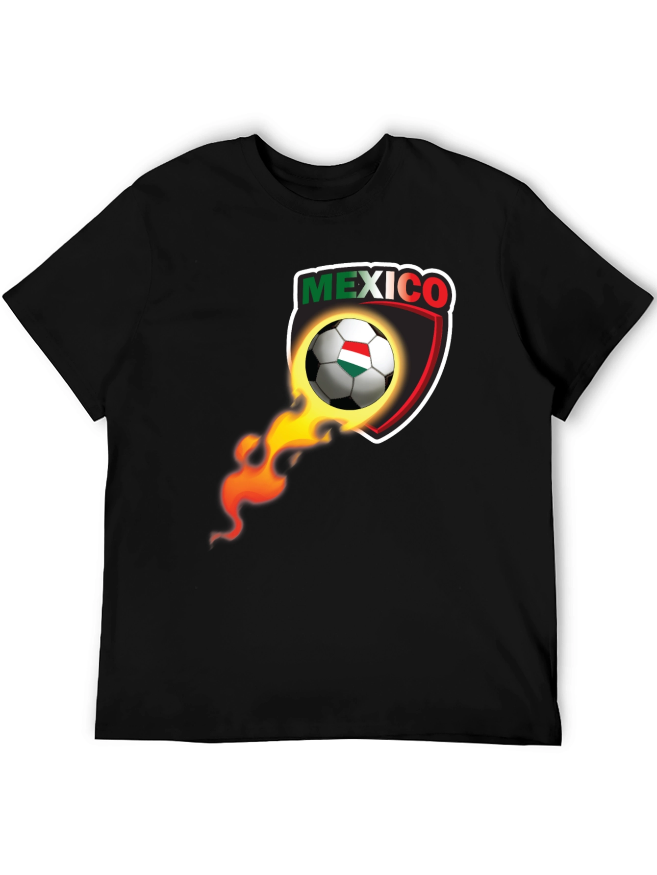 Mexico Soccer Ball Fire Shield Graphic T-Shirt