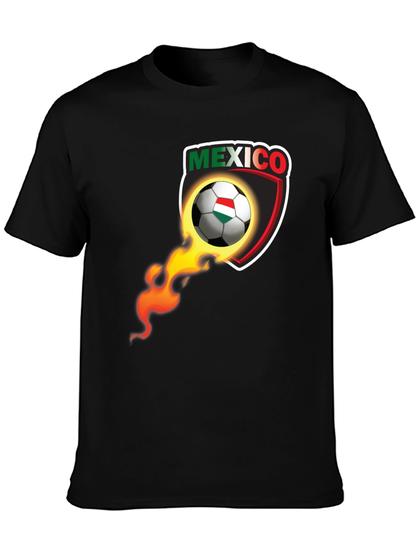 Mexico Soccer Ball Fire Shield Graphic T-Shirt