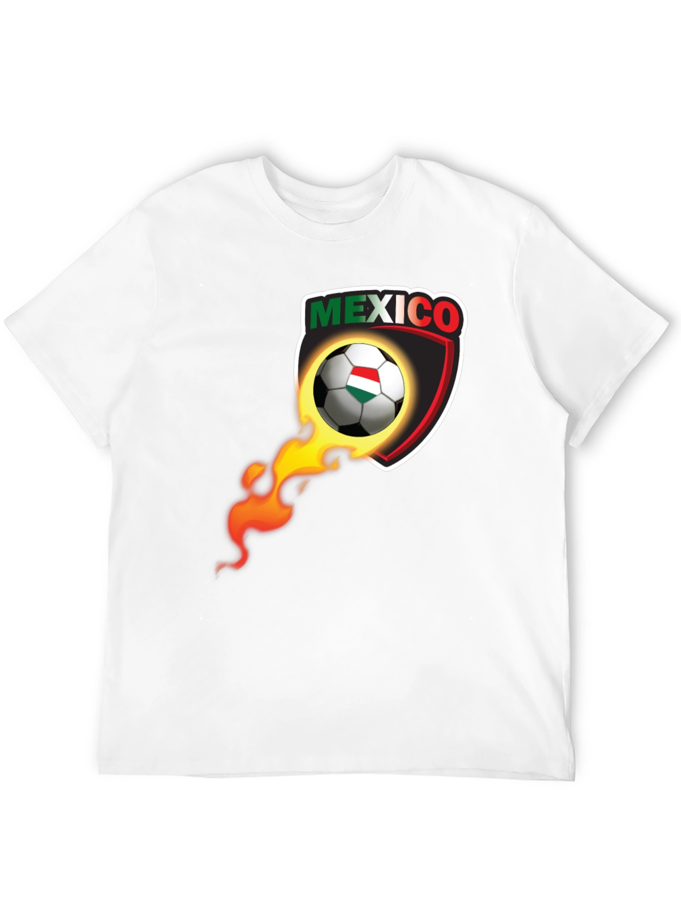 Mexico Soccer Ball Fire Shield Graphic T-Shirt