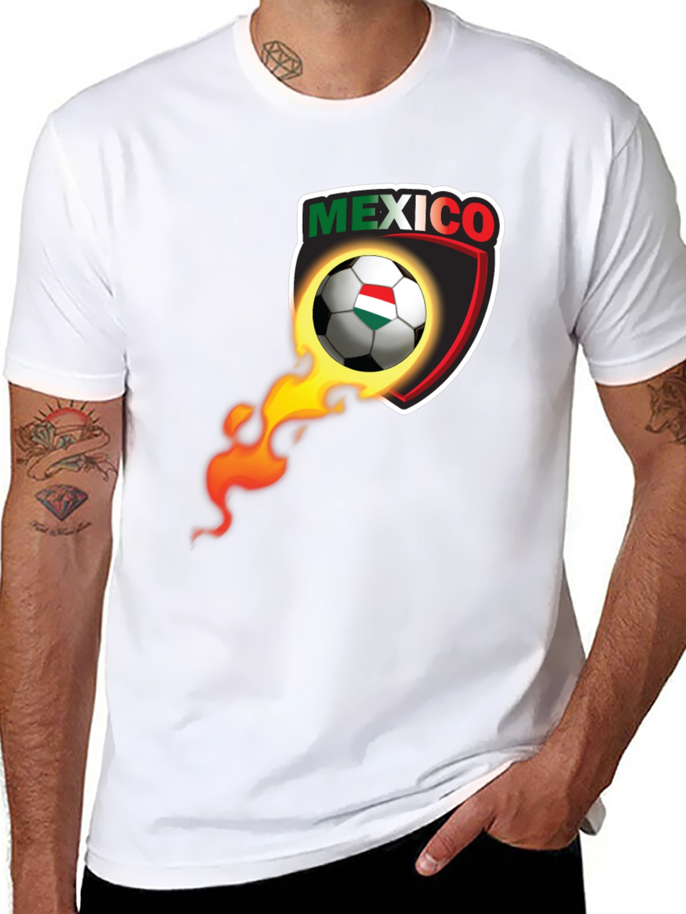 Mexico Soccer Ball Fire Shield Graphic T-Shirt