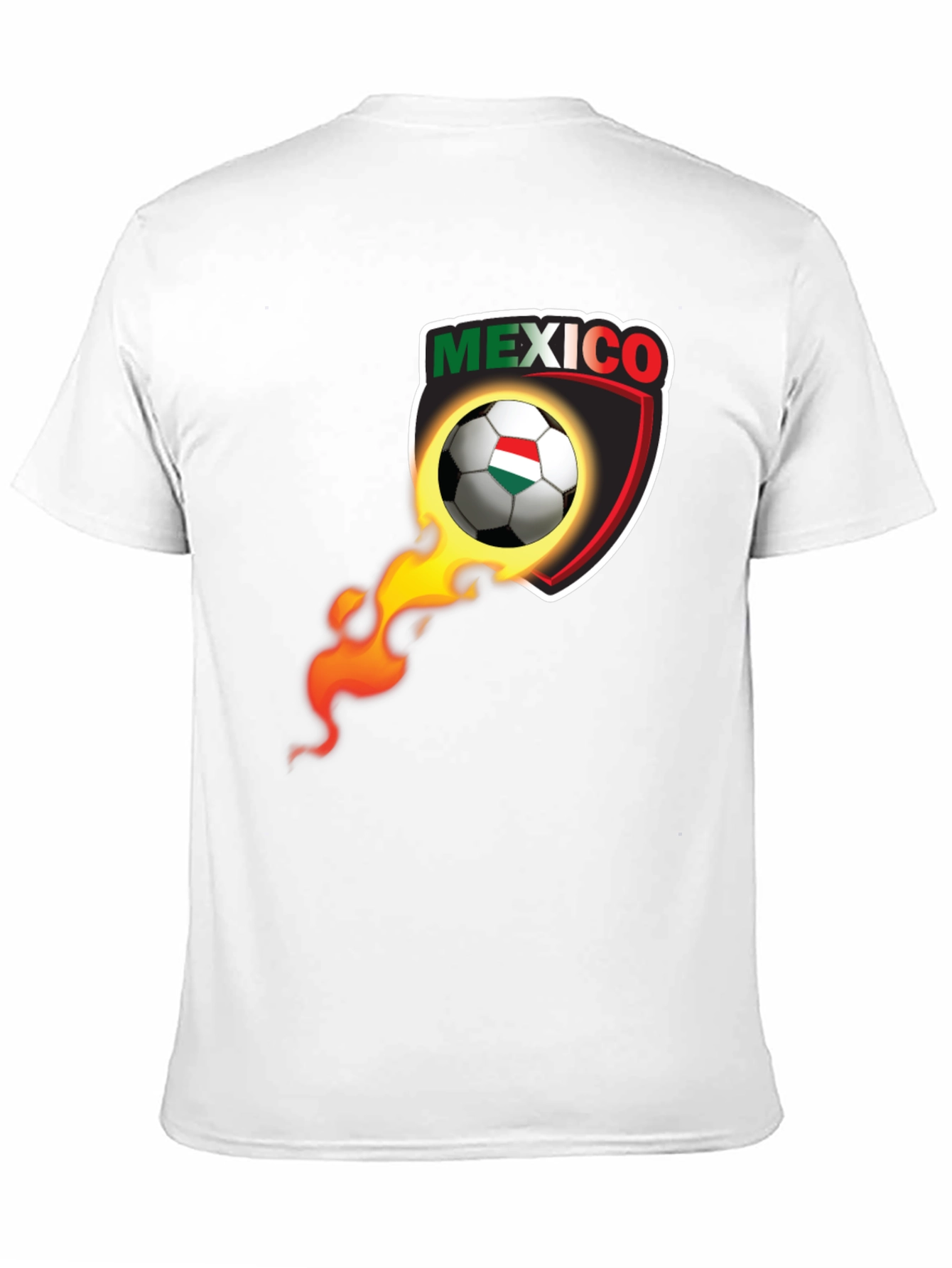Mexico Soccer Ball Fire Shield Graphic T-Shirt