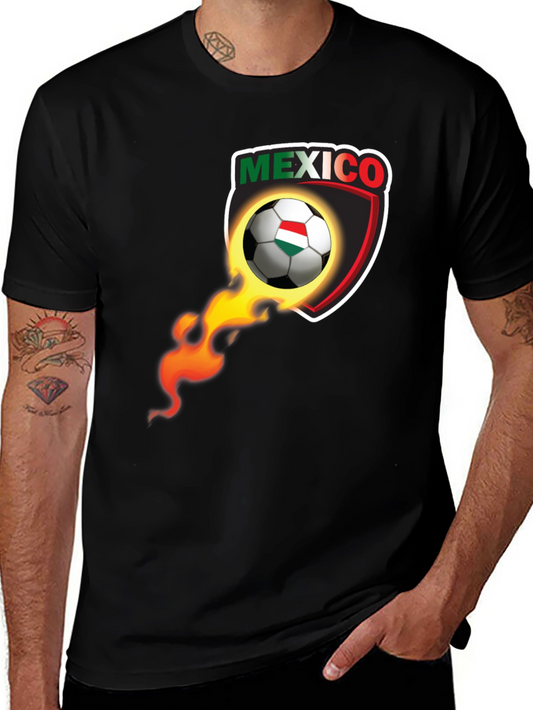 Mexico Soccer Ball Fire Shield Graphic T-Shirt