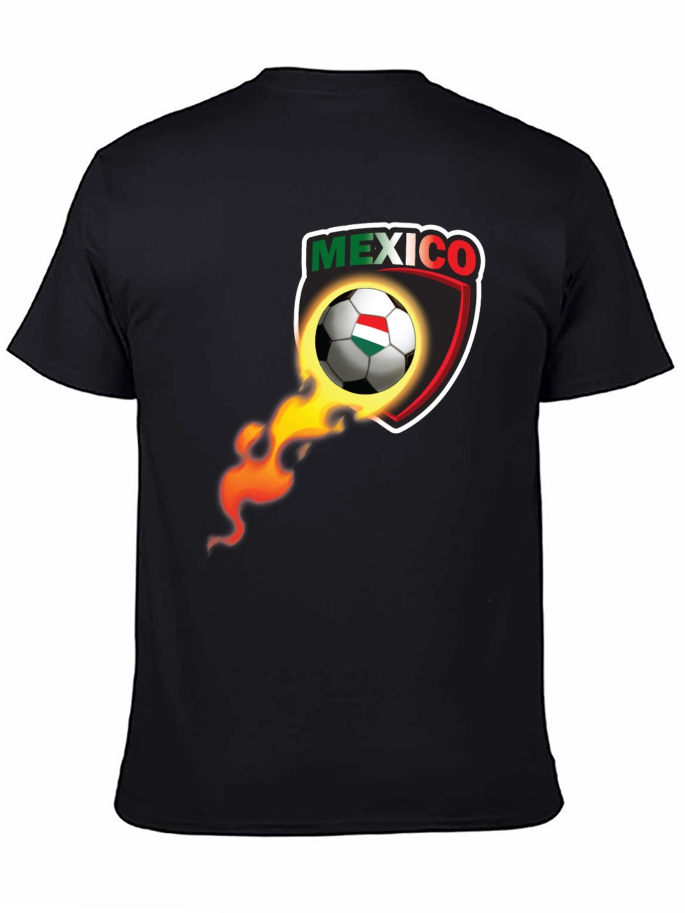 Mexico Soccer Ball Fire Shield Graphic T-Shirt