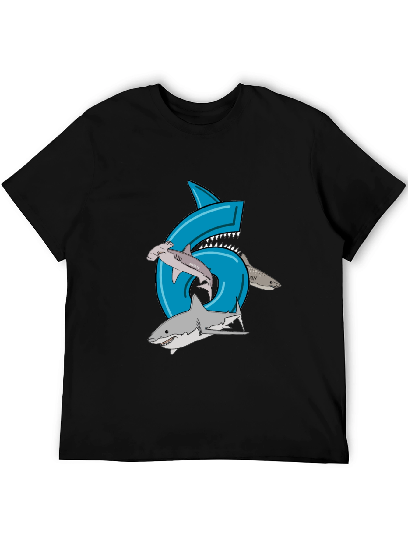 Shark Birthday 6 T-Shirt - Black Cotton