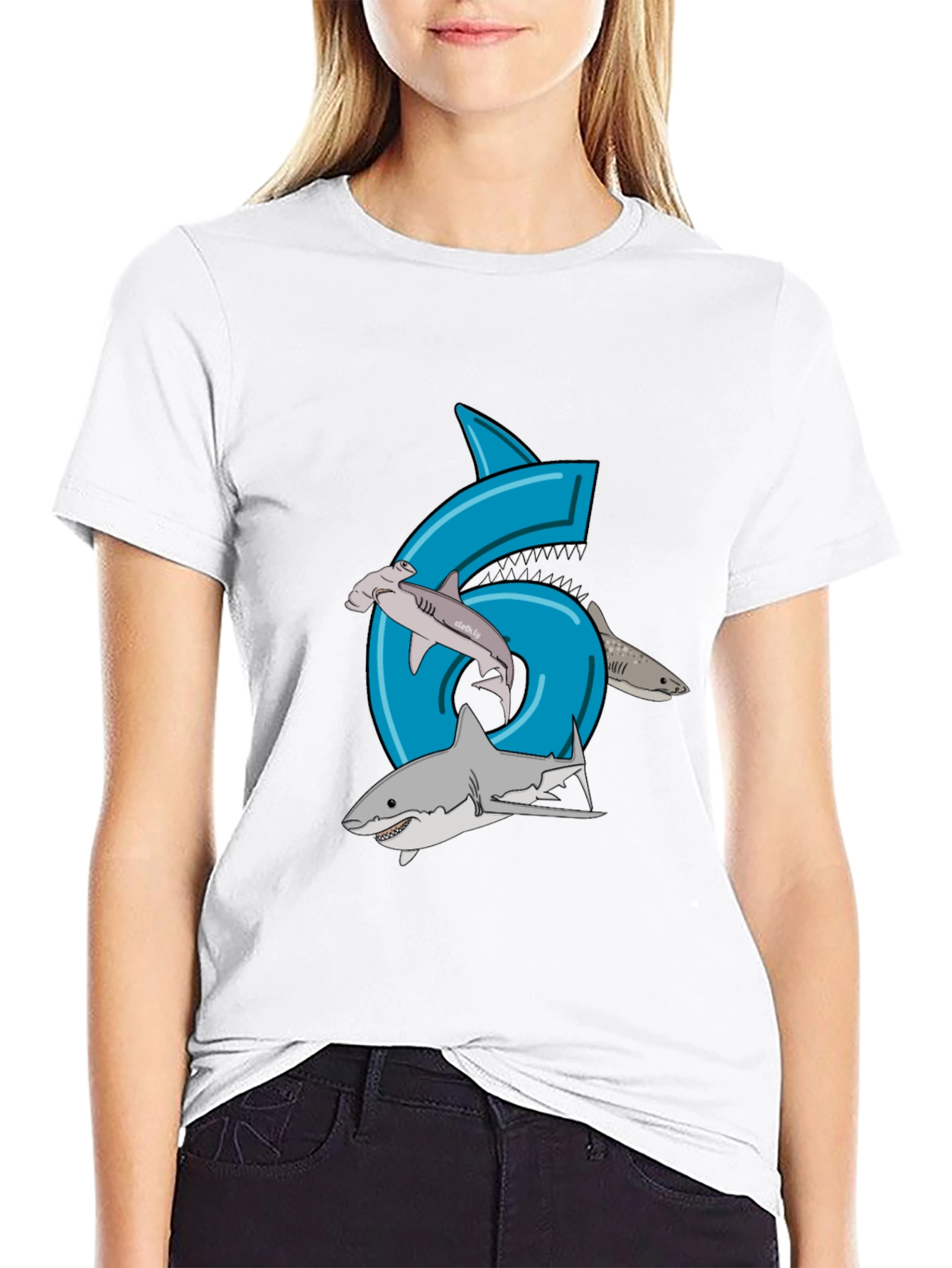 Shark Birthday 6 T-Shirt - Black Cotton