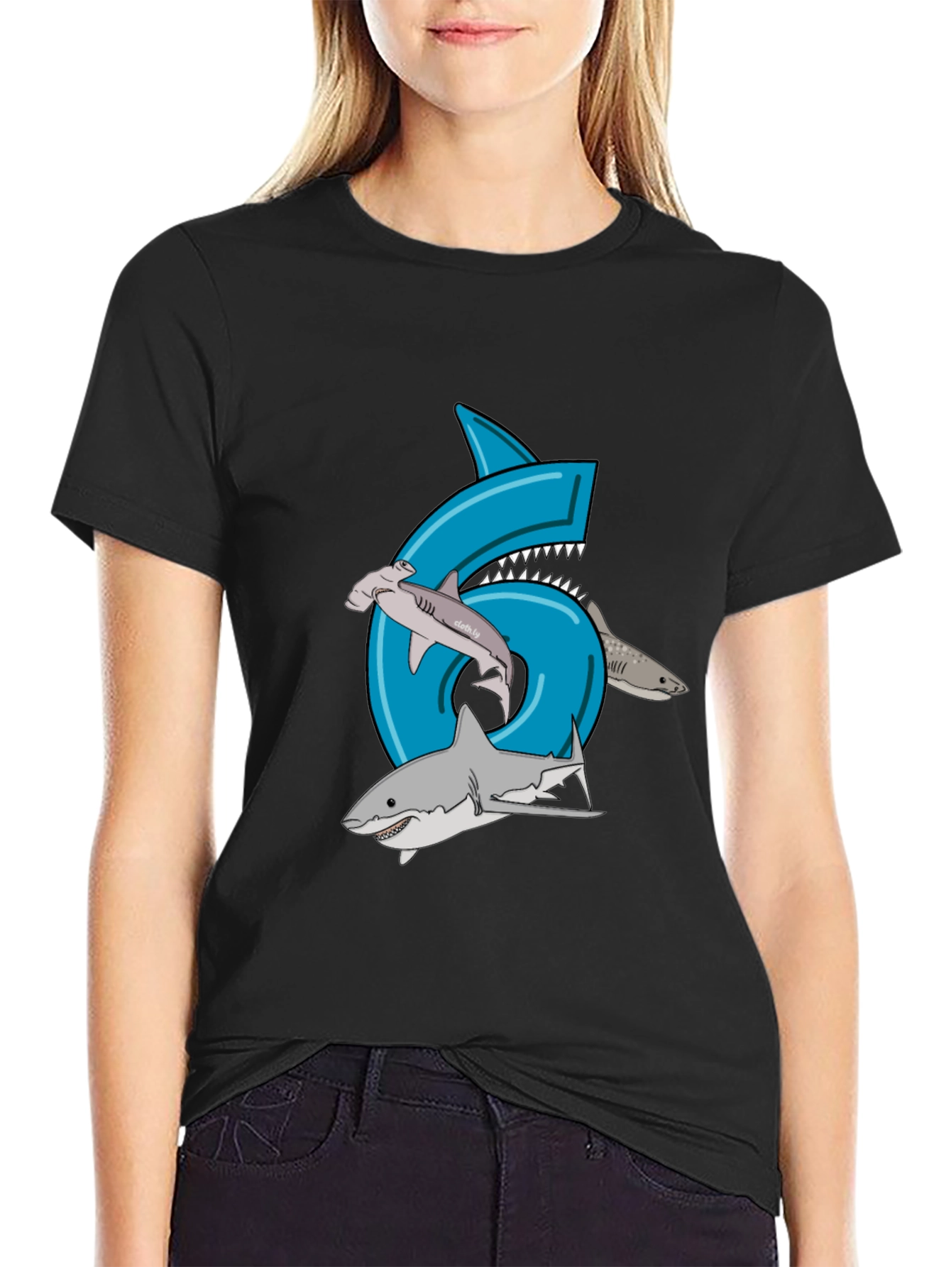 Shark Birthday 6 T-Shirt - Black Cotton