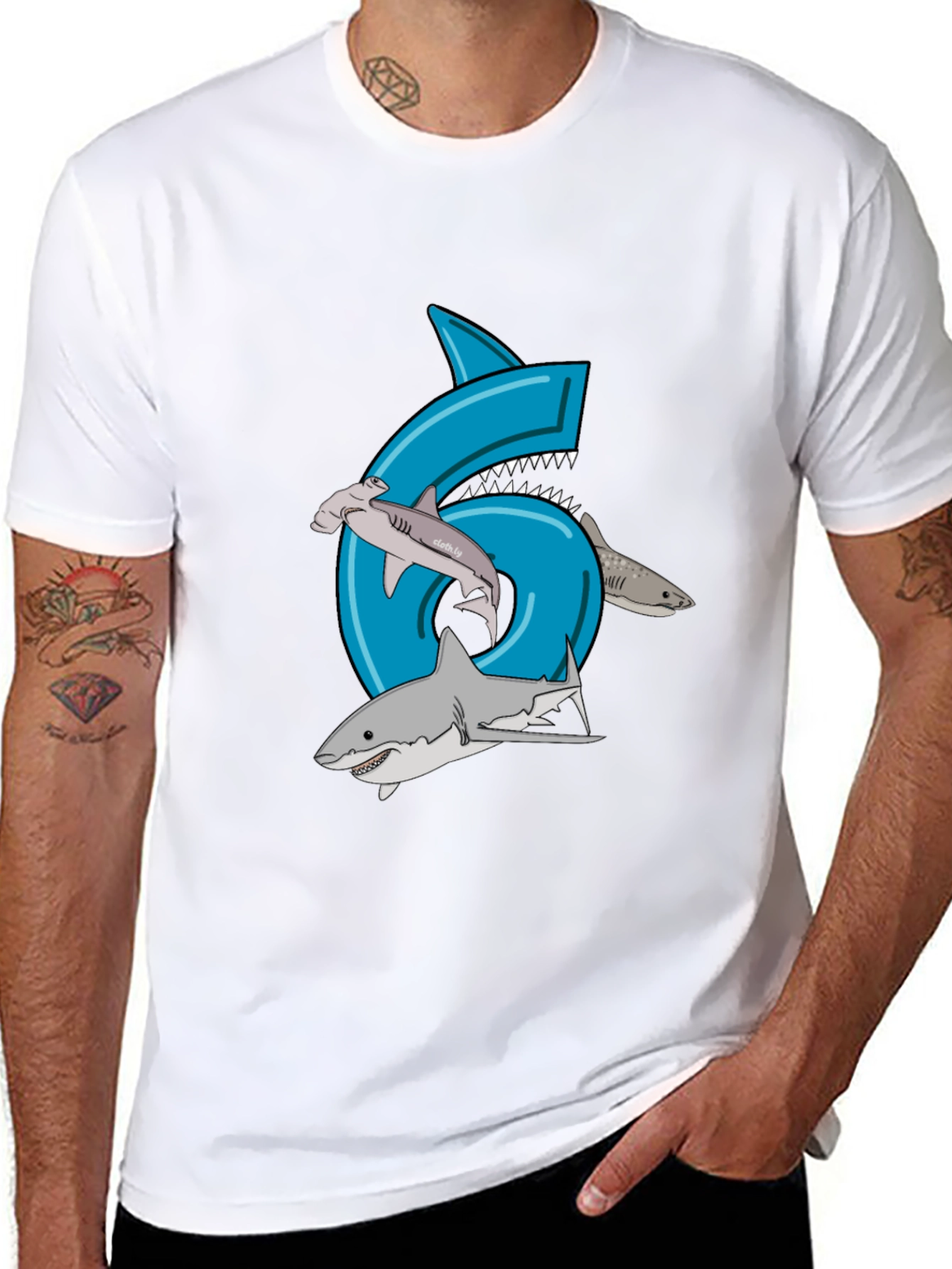 Shark Birthday 6 T-Shirt - Black Cotton