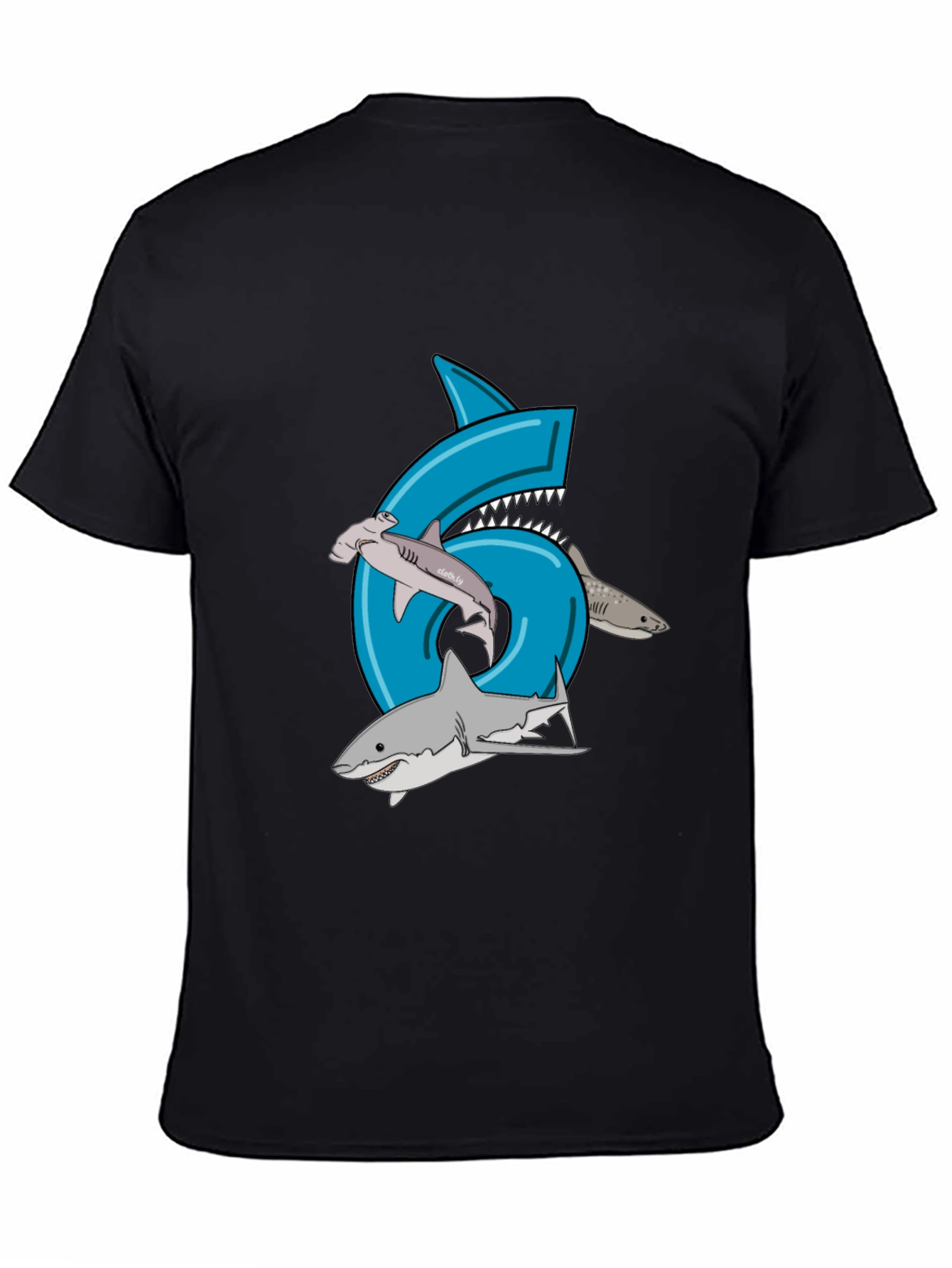 Shark Birthday 6 T-Shirt - Black Cotton