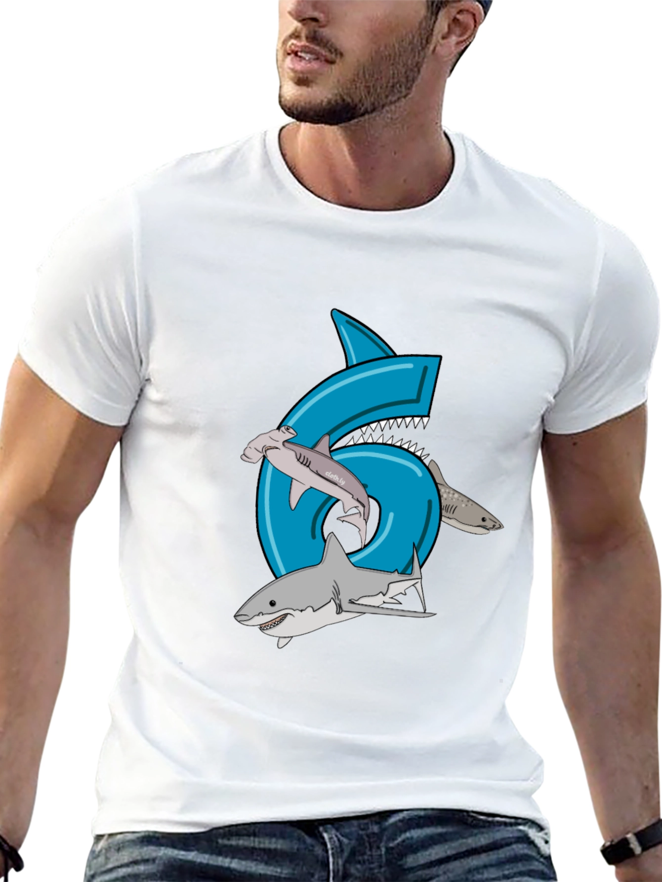 Shark Birthday 6 T-Shirt - Black Cotton