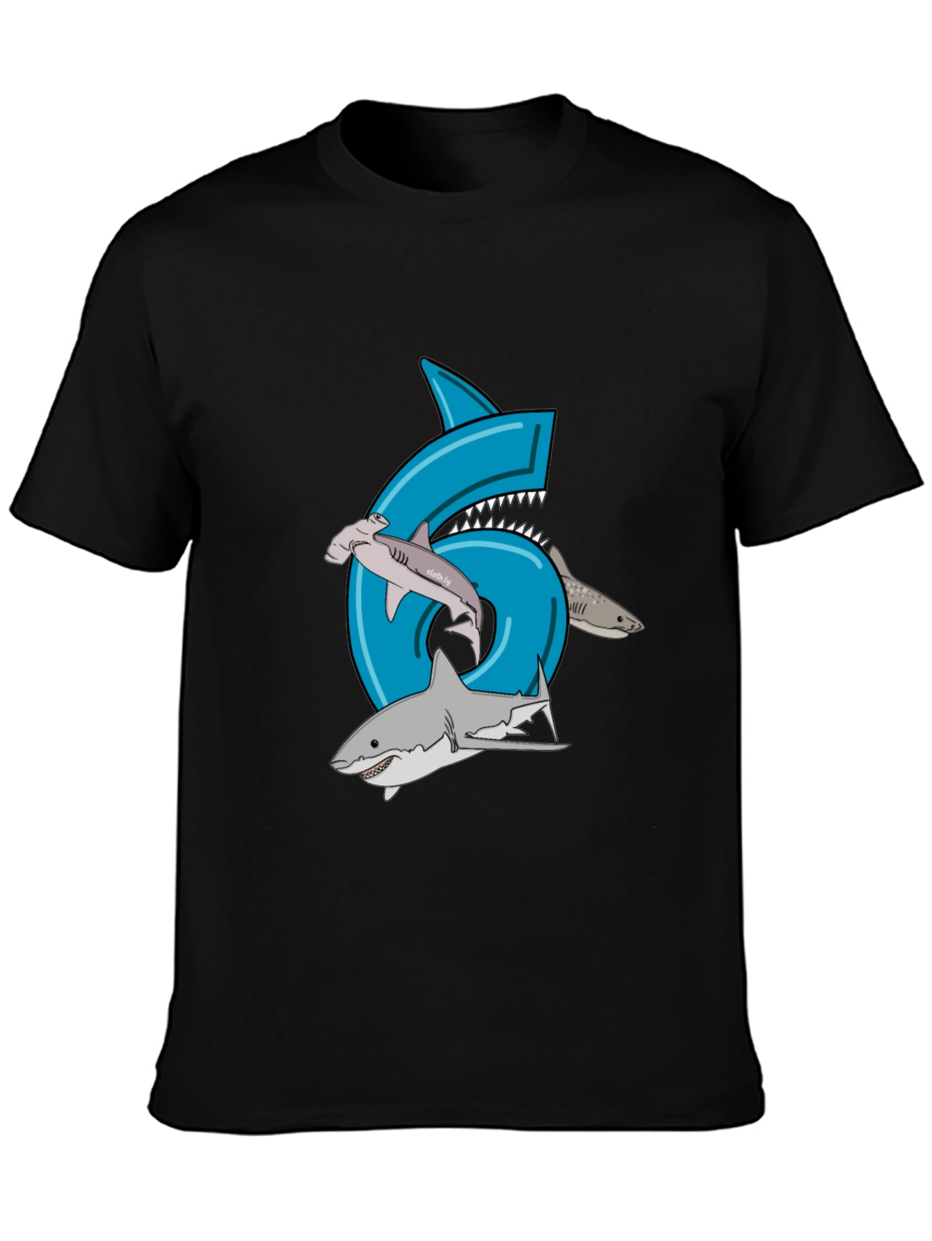 Shark Birthday 6 T-Shirt - Black Cotton