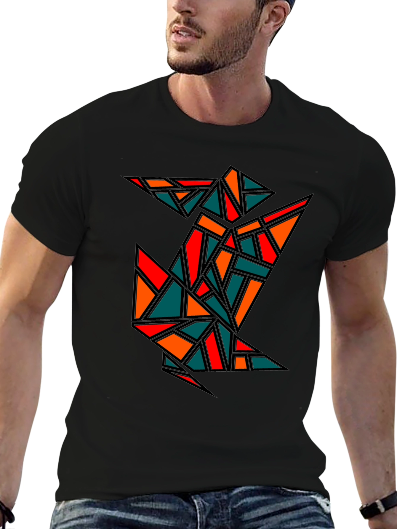 Geometric Crane Black T-Shirt