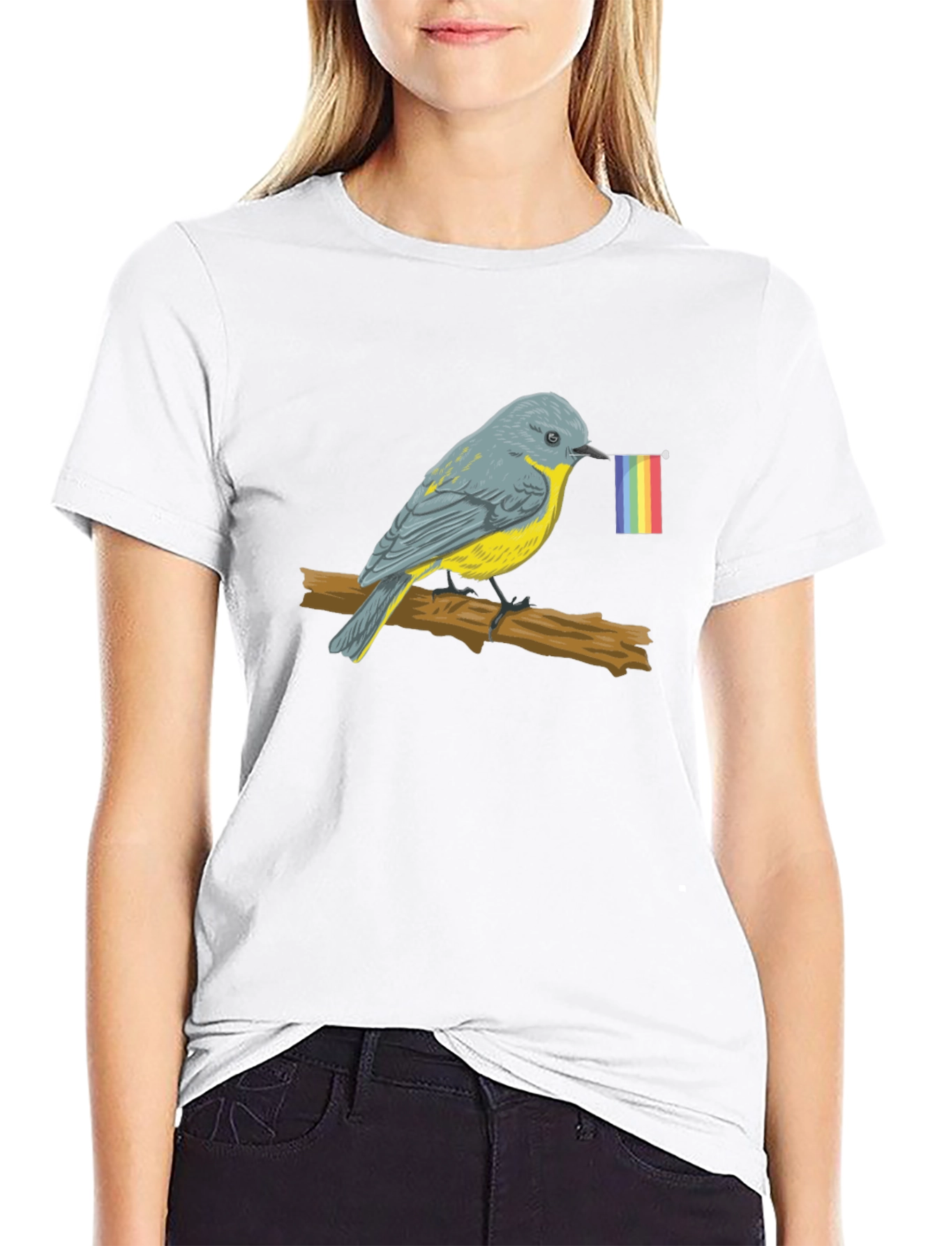 Bird with Pride Flag Graphic Tee - Black