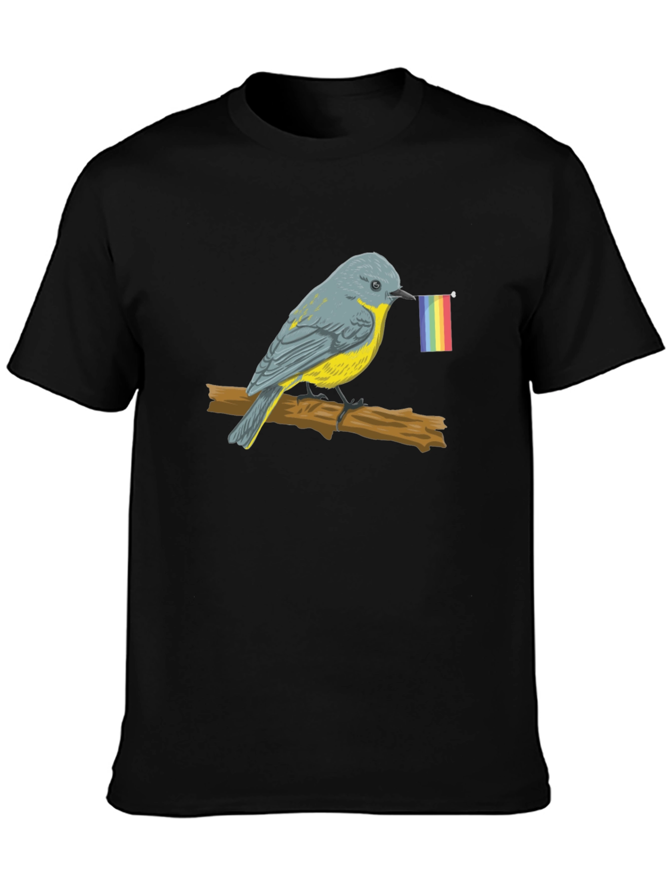Bird with Pride Flag Graphic Tee - Black