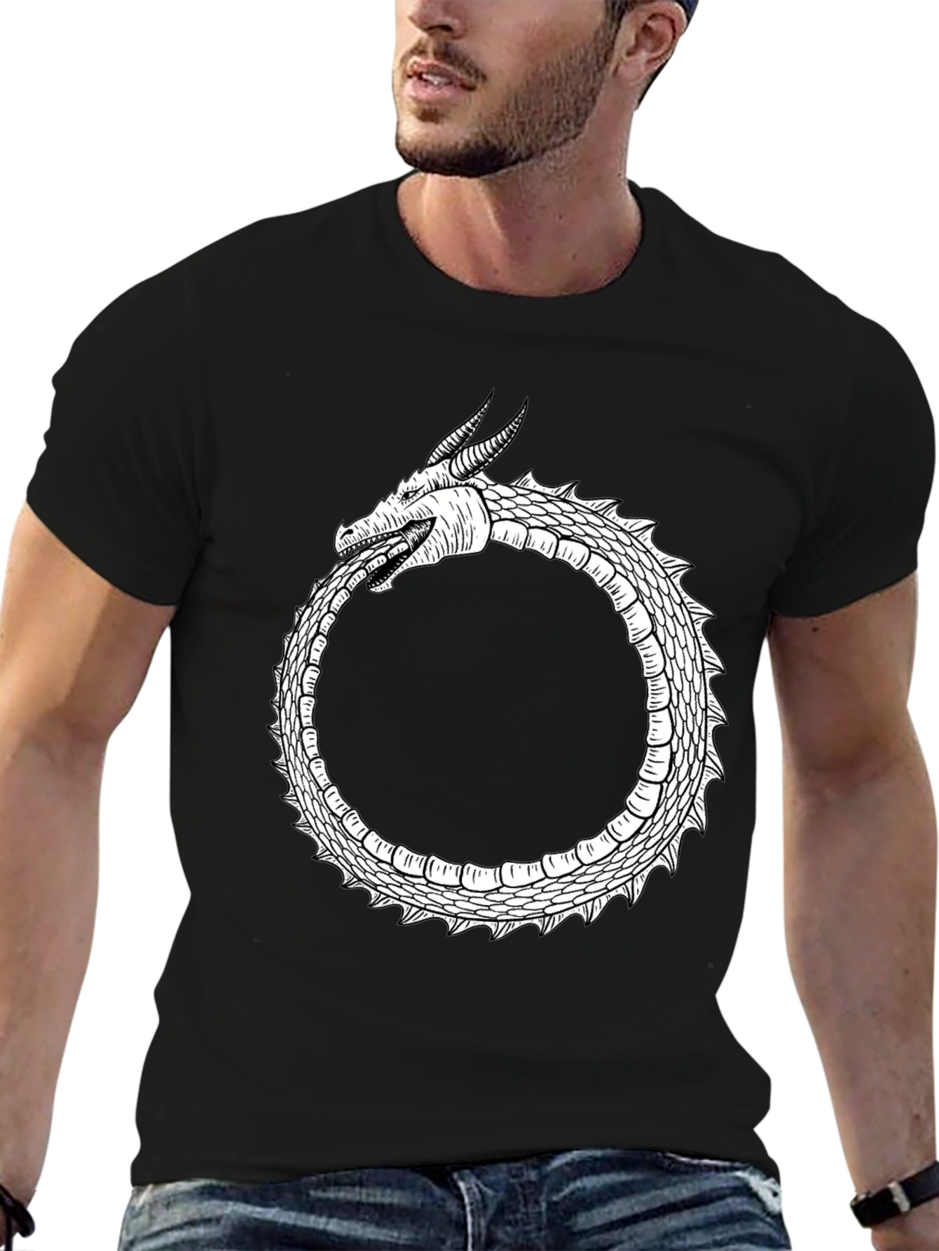 Ouroboros Dragon Graphic Tee - Black Cotton Blend
