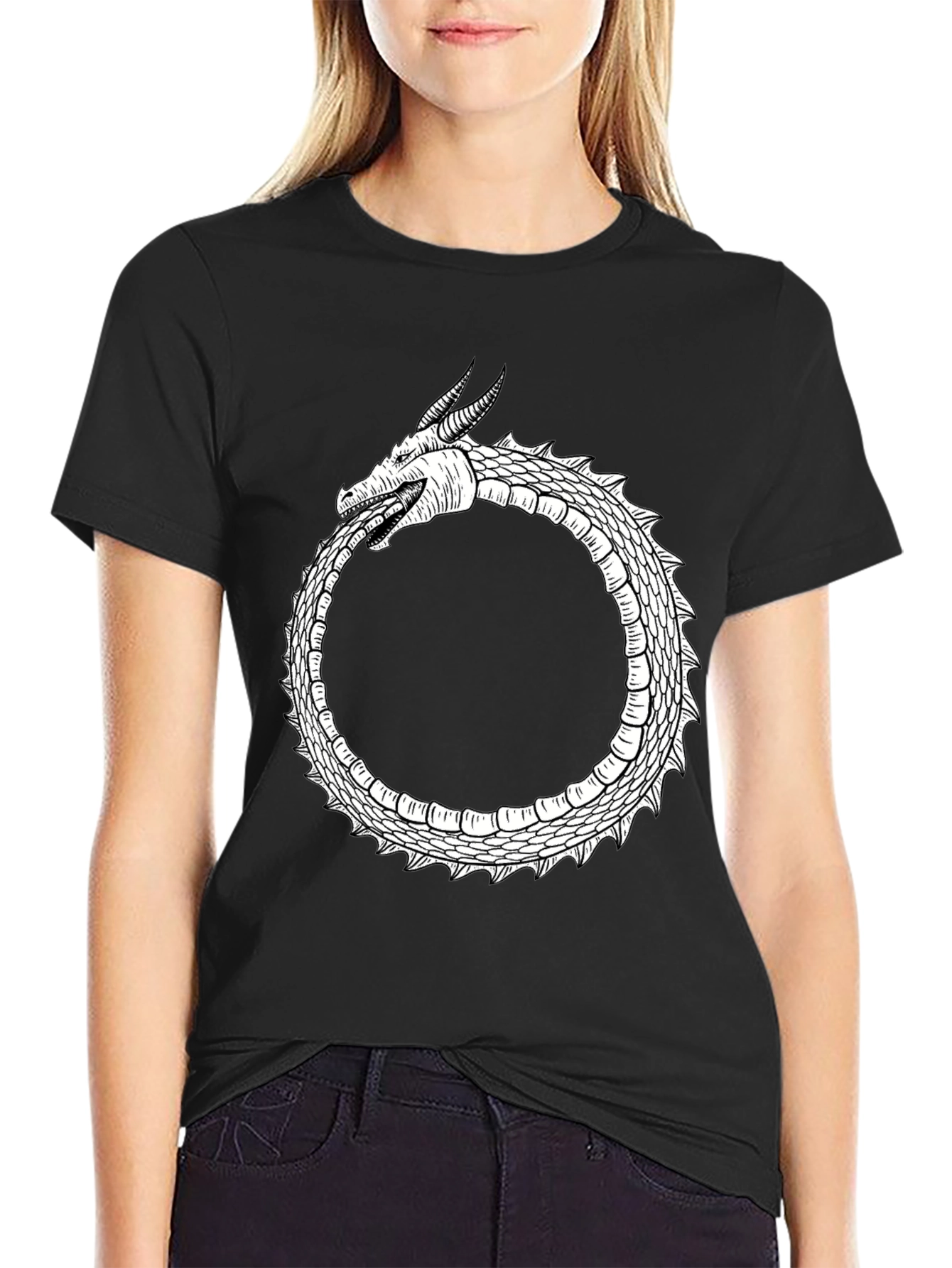 Ouroboros Dragon Graphic Tee - Black Cotton Blend