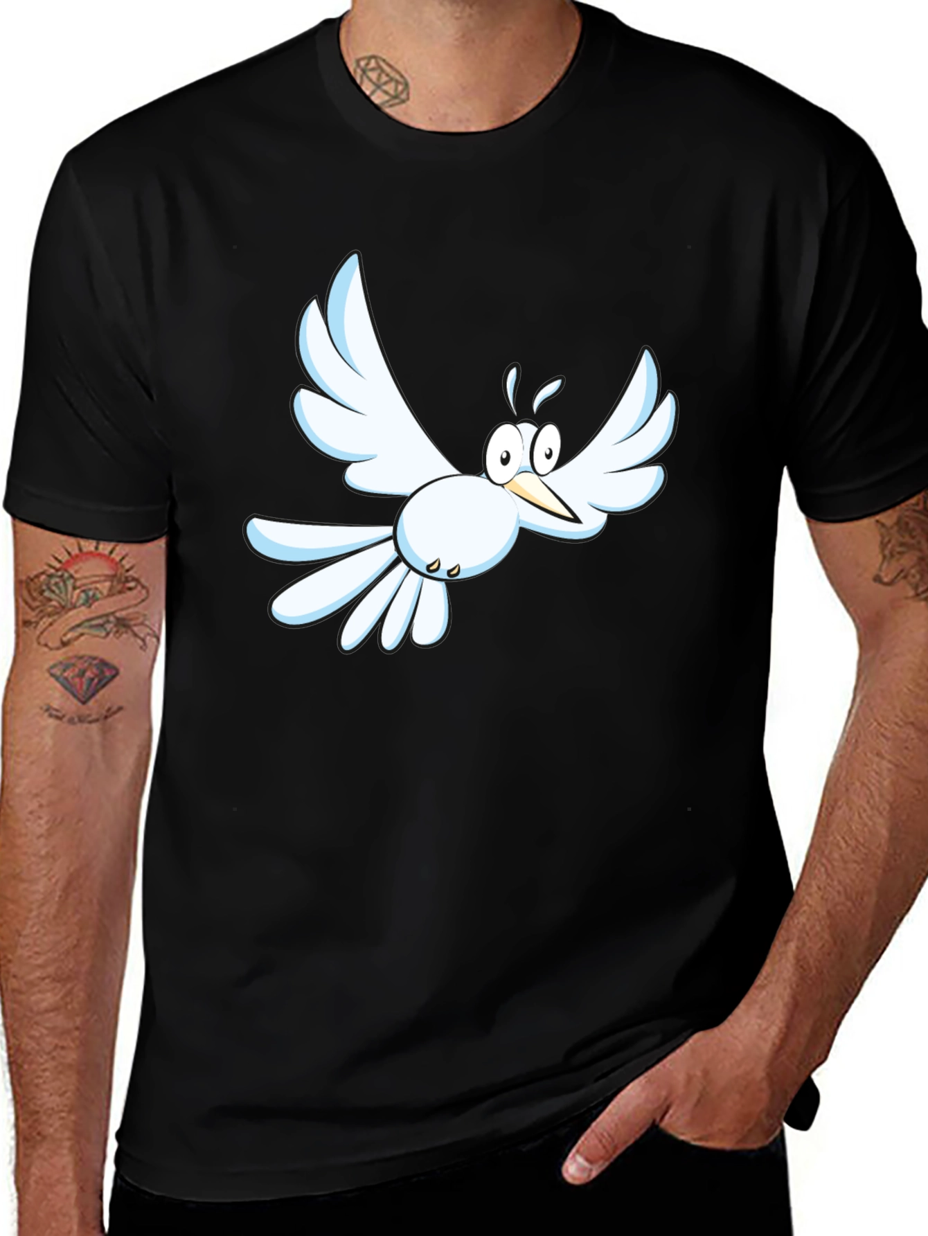 Cartoon Bird Graphic Tee - Mens Black T-Shirt