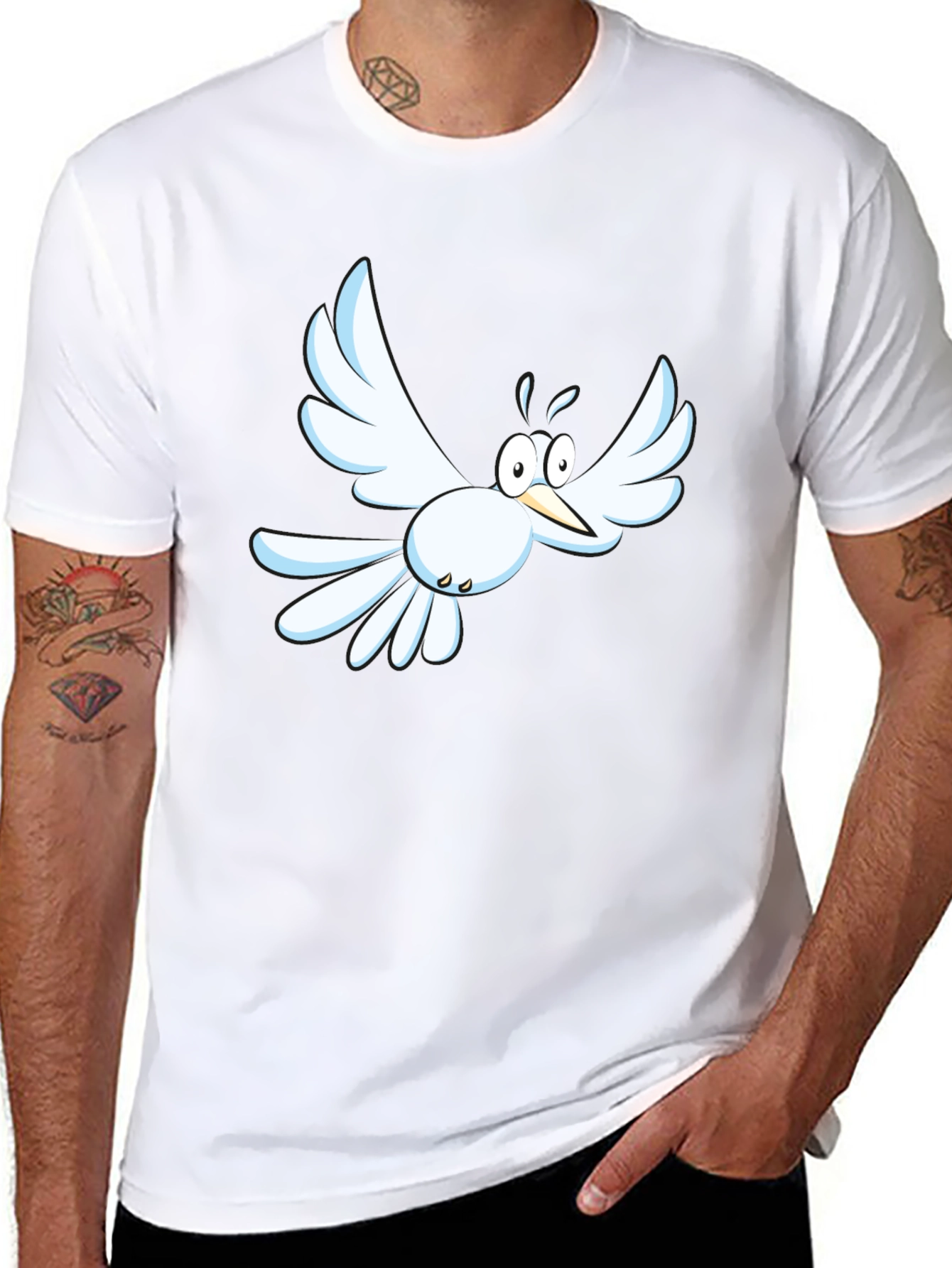Cartoon Bird Graphic Tee - Mens Black T-Shirt
