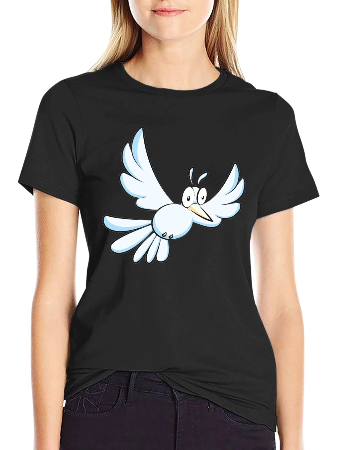 Cartoon Bird Graphic Tee - Mens Black T-Shirt