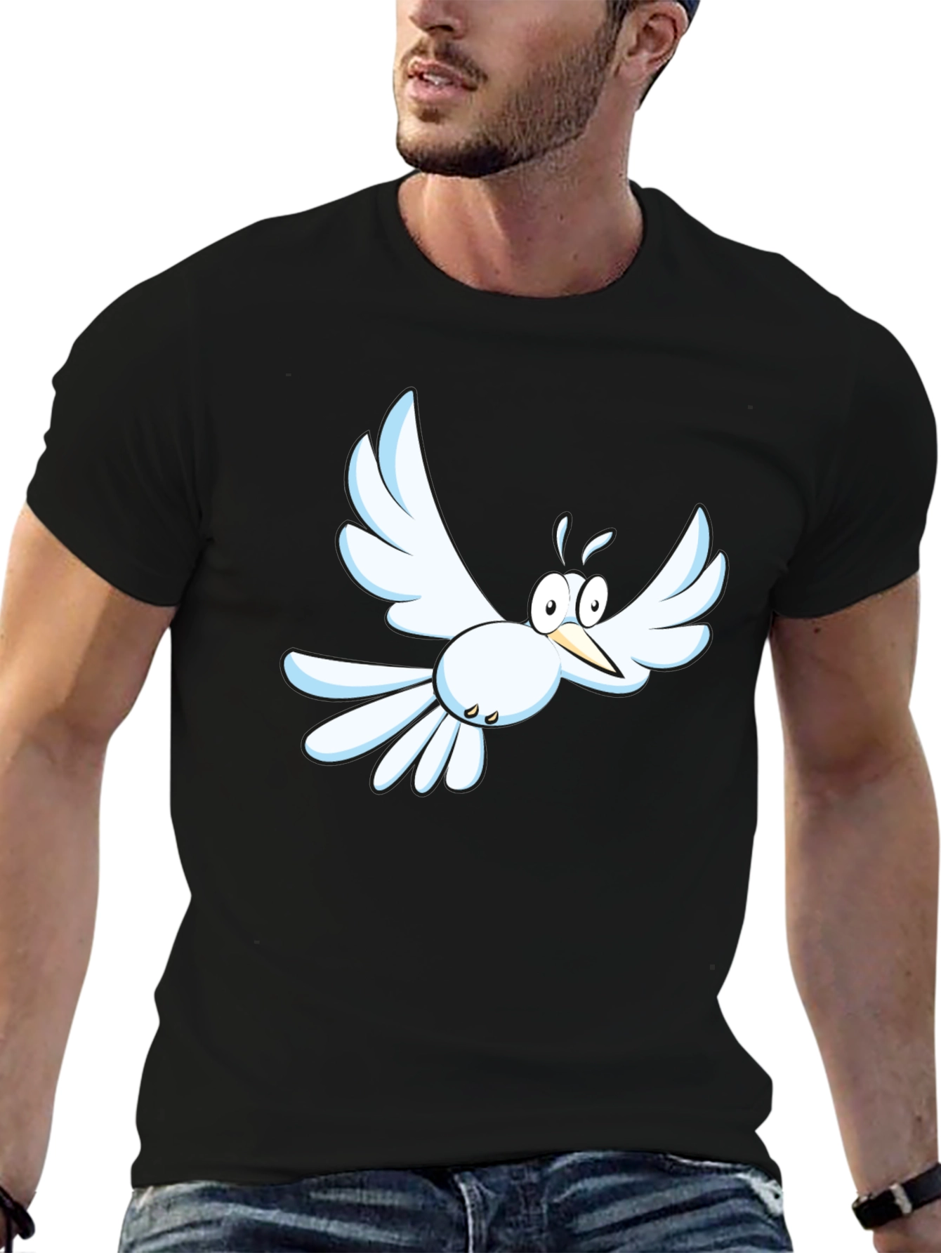 Cartoon Bird Graphic Tee - Mens Black T-Shirt