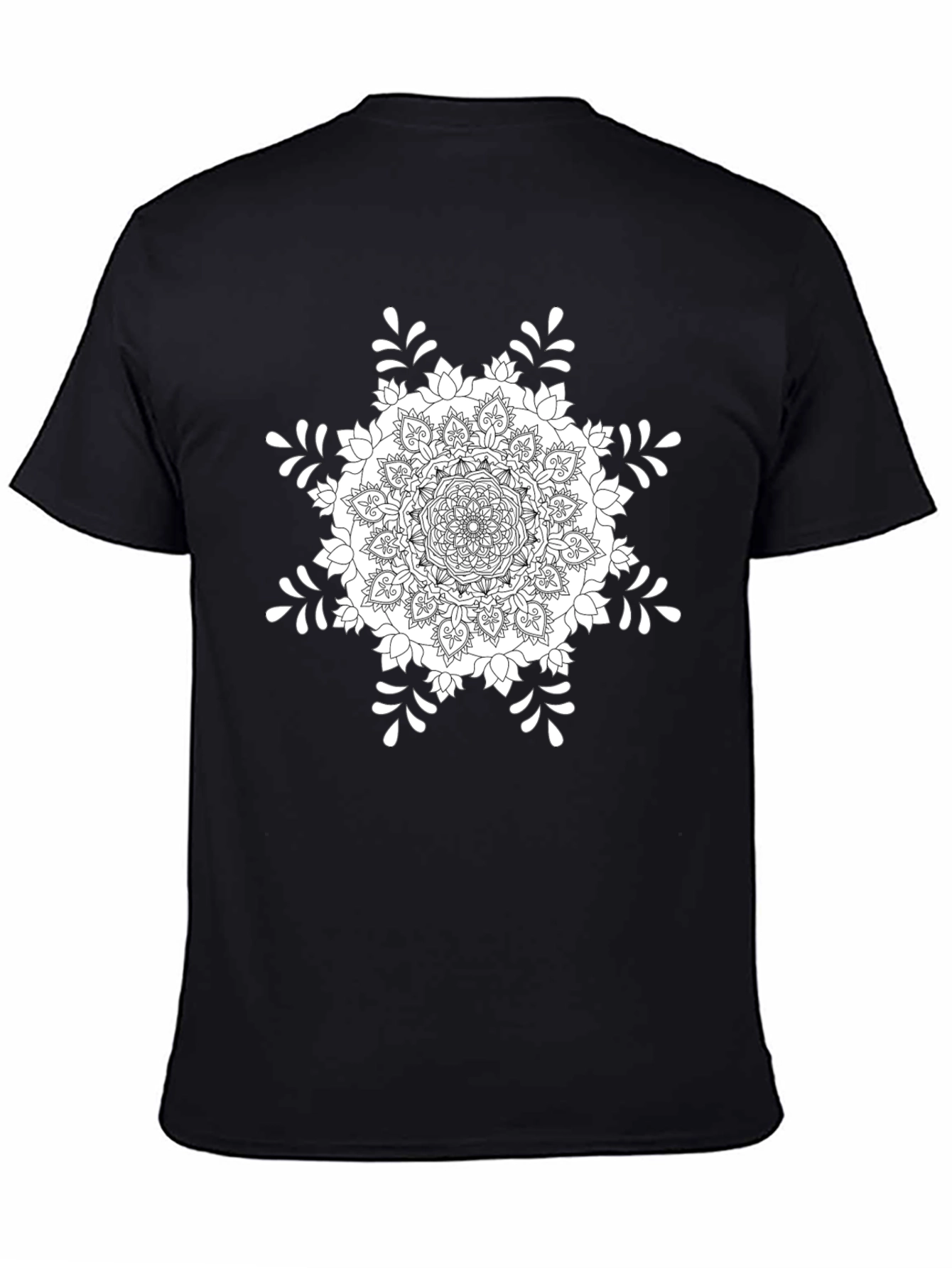 Black T-Shirt with White Mandala Design