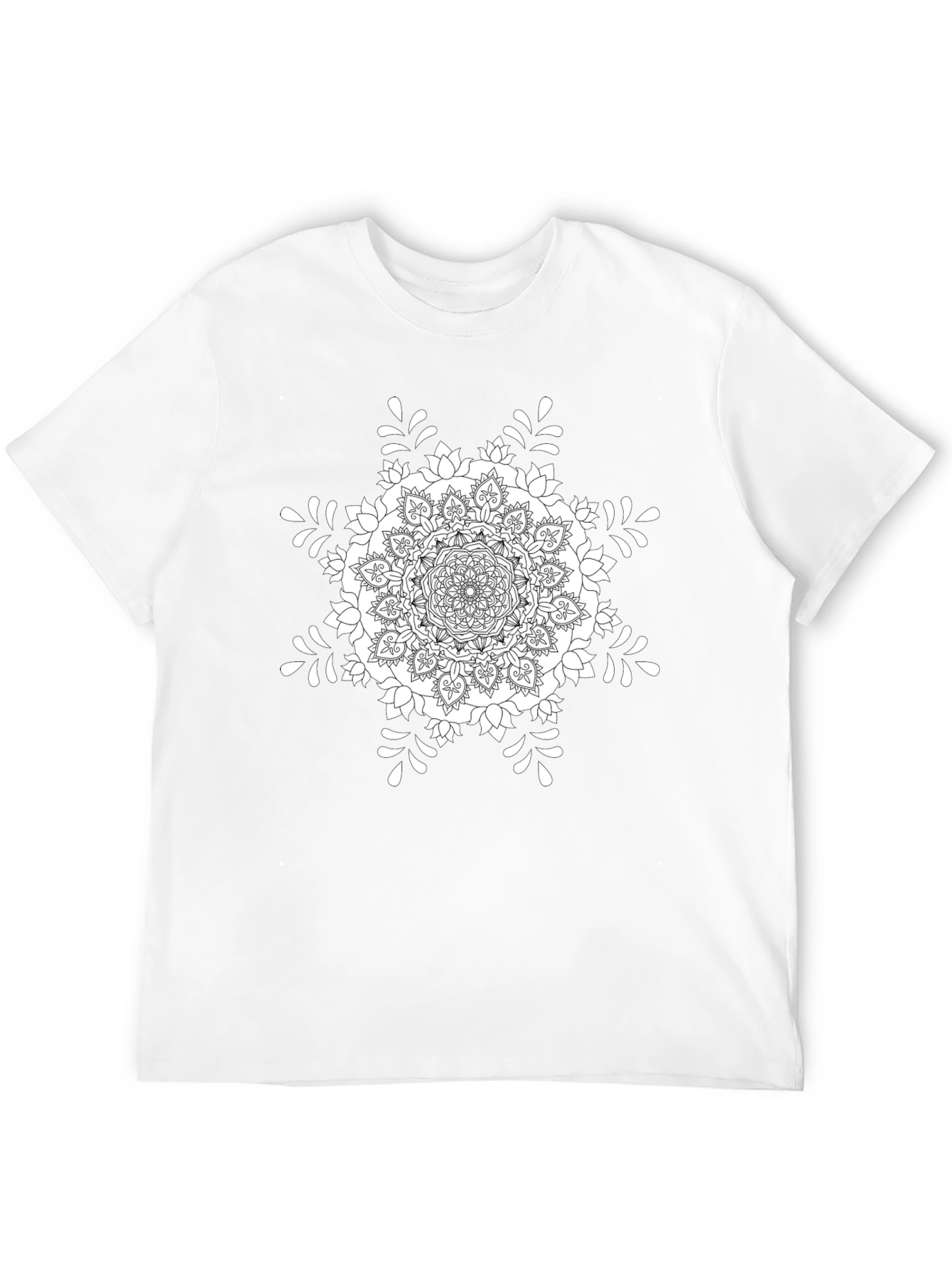 Black T-Shirt with White Mandala Design