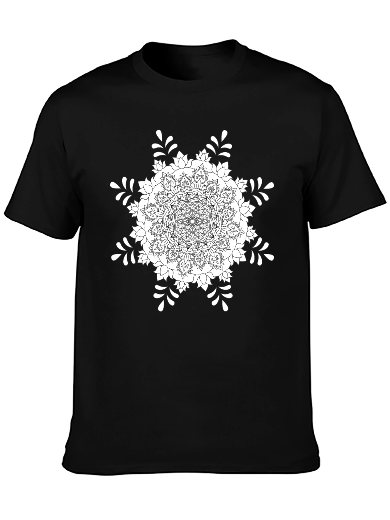 Black T-Shirt with White Mandala Design