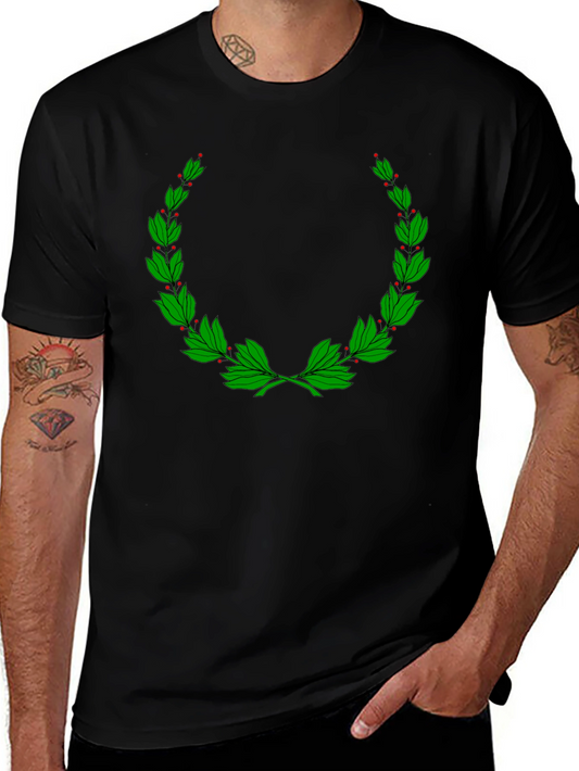 Classic Black T-Shirt with Green Laurel Wreath Design