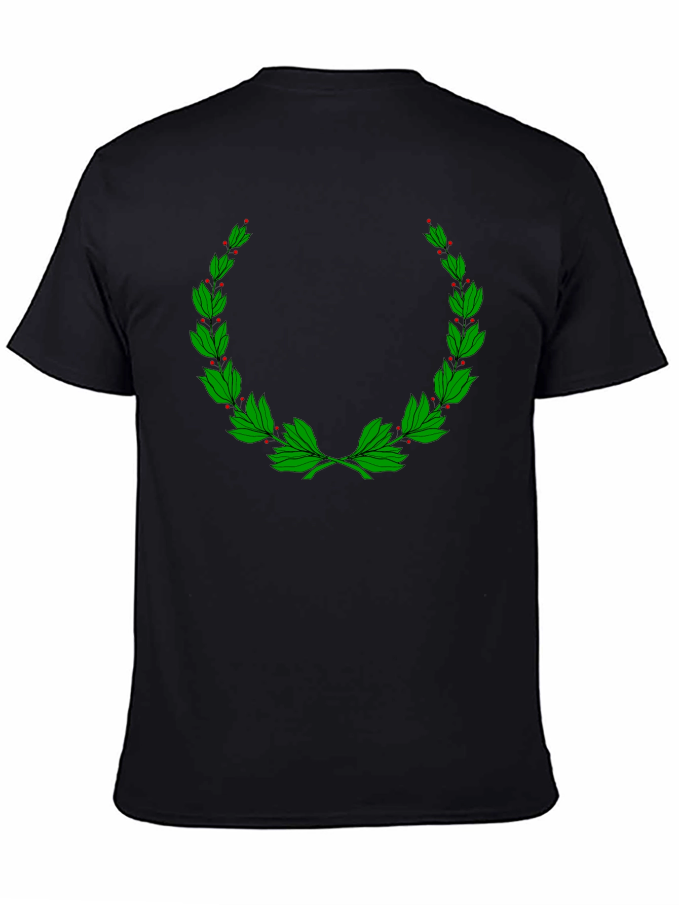Classic Black T-Shirt with Green Laurel Wreath Design
