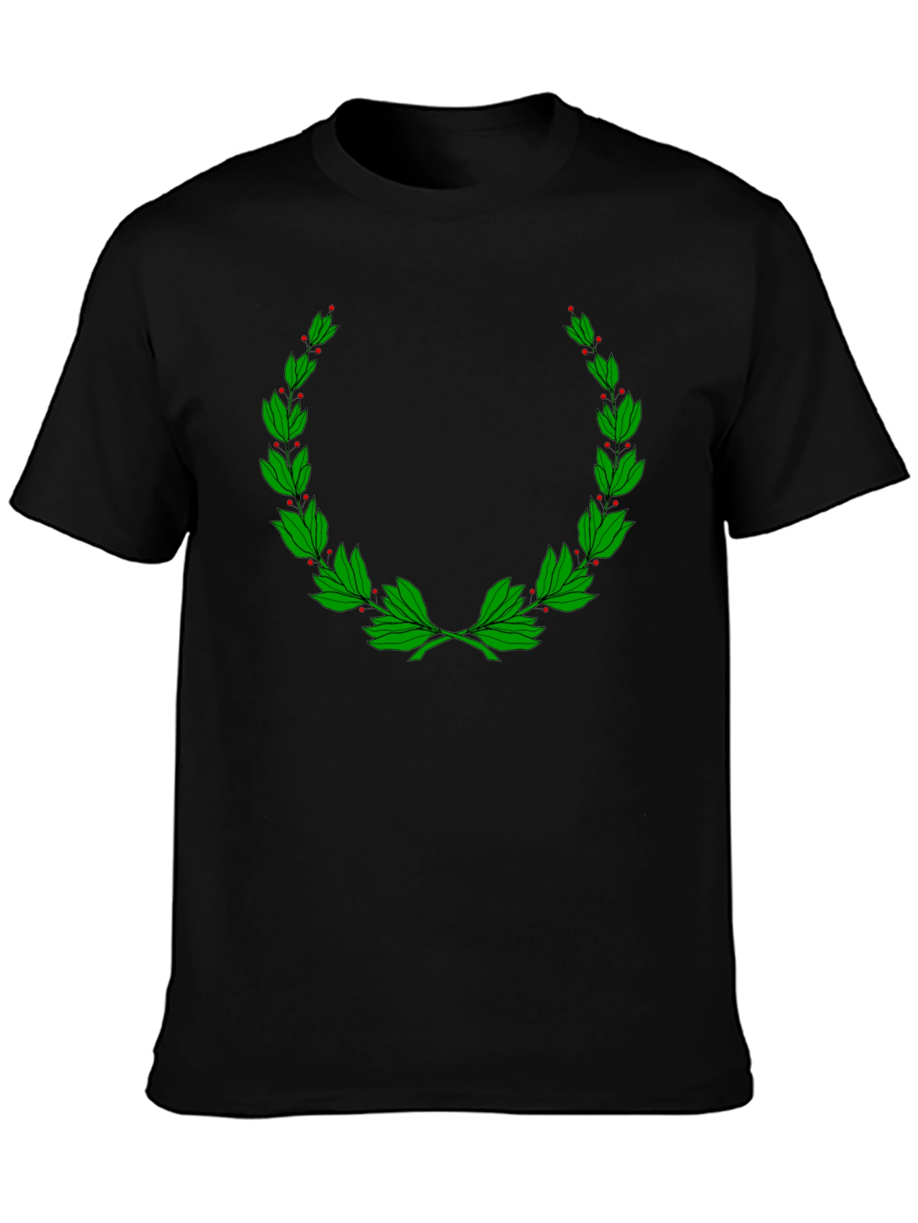 Classic Black T-Shirt with Green Laurel Wreath Design