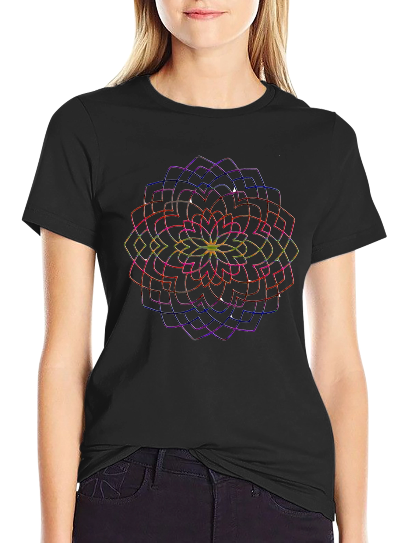 Vibrant Mandala Graphic Black T-Shirt