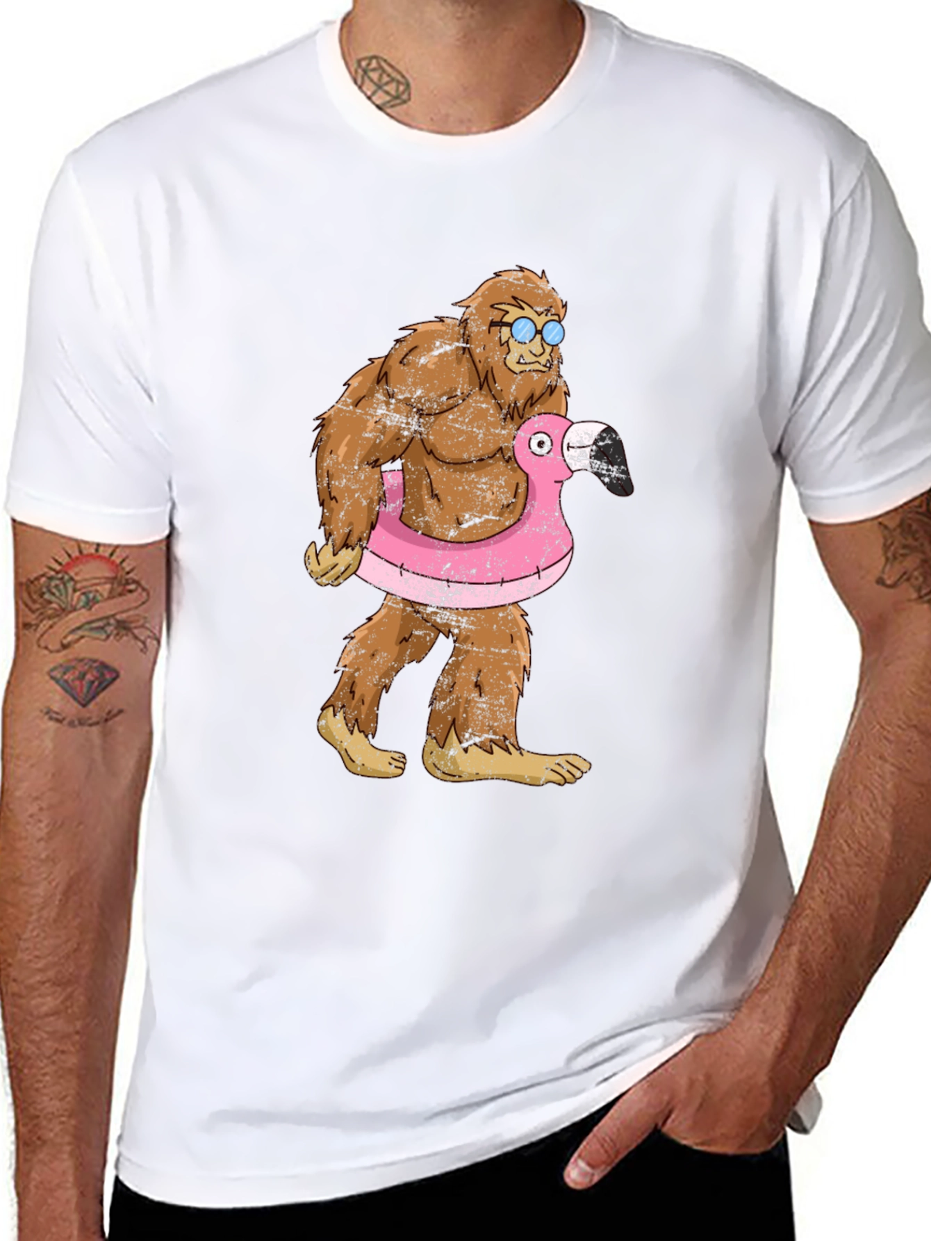 Bigfoot Flamingo Float T-Shirt - Funny Summer Tee