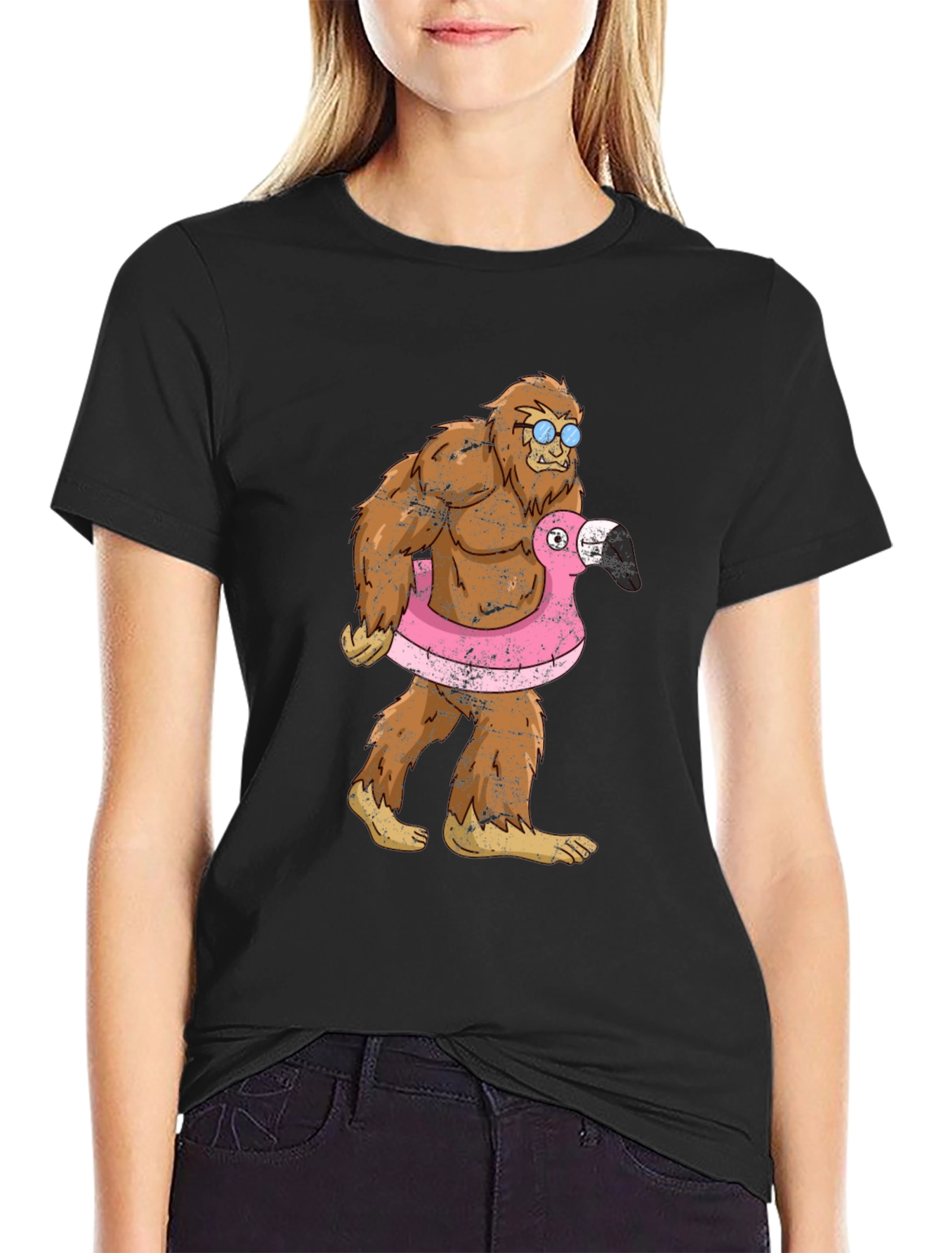 Bigfoot Flamingo Float T-Shirt - Funny Summer Tee