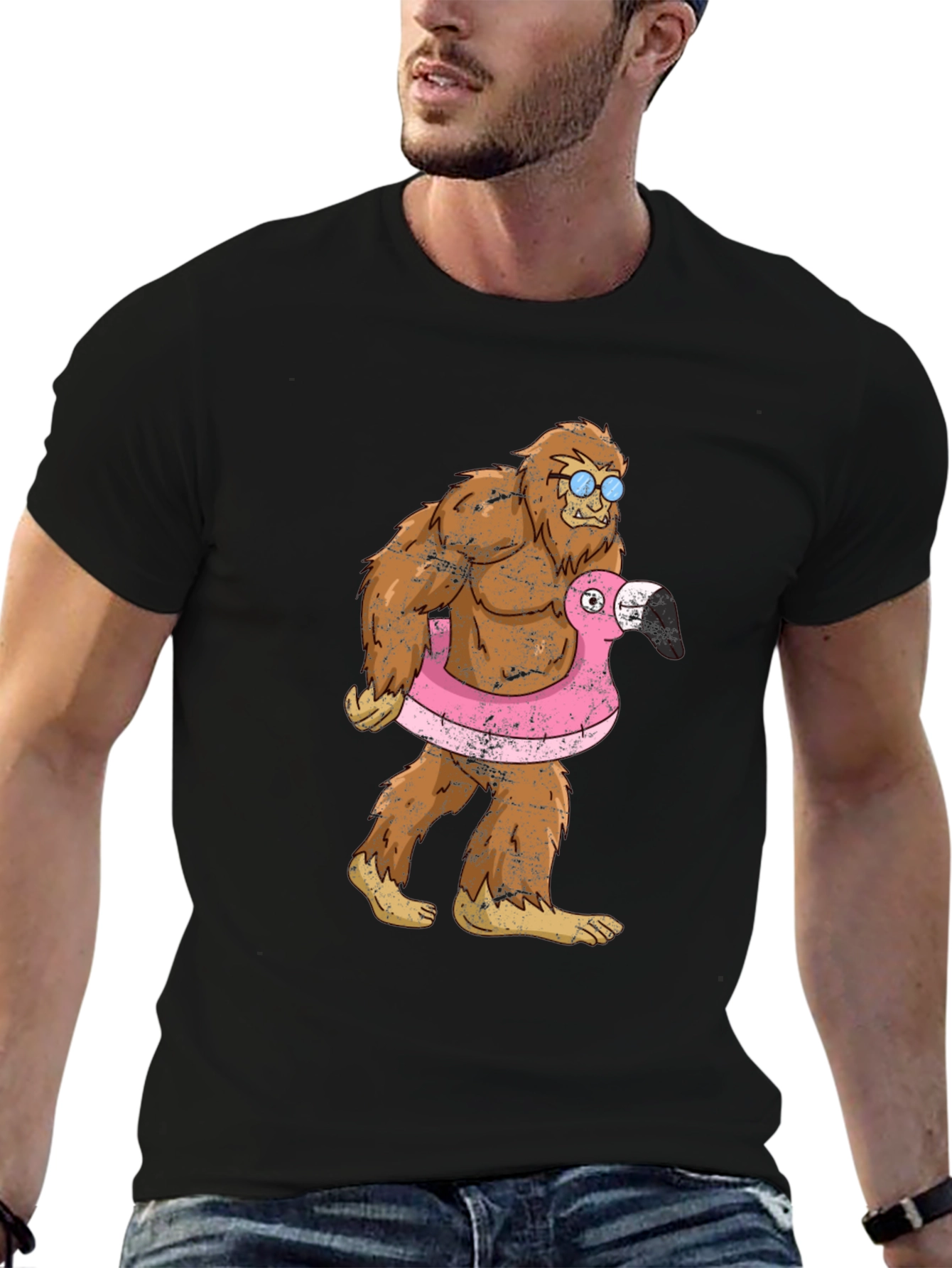 Bigfoot Flamingo Float T-Shirt - Funny Summer Tee