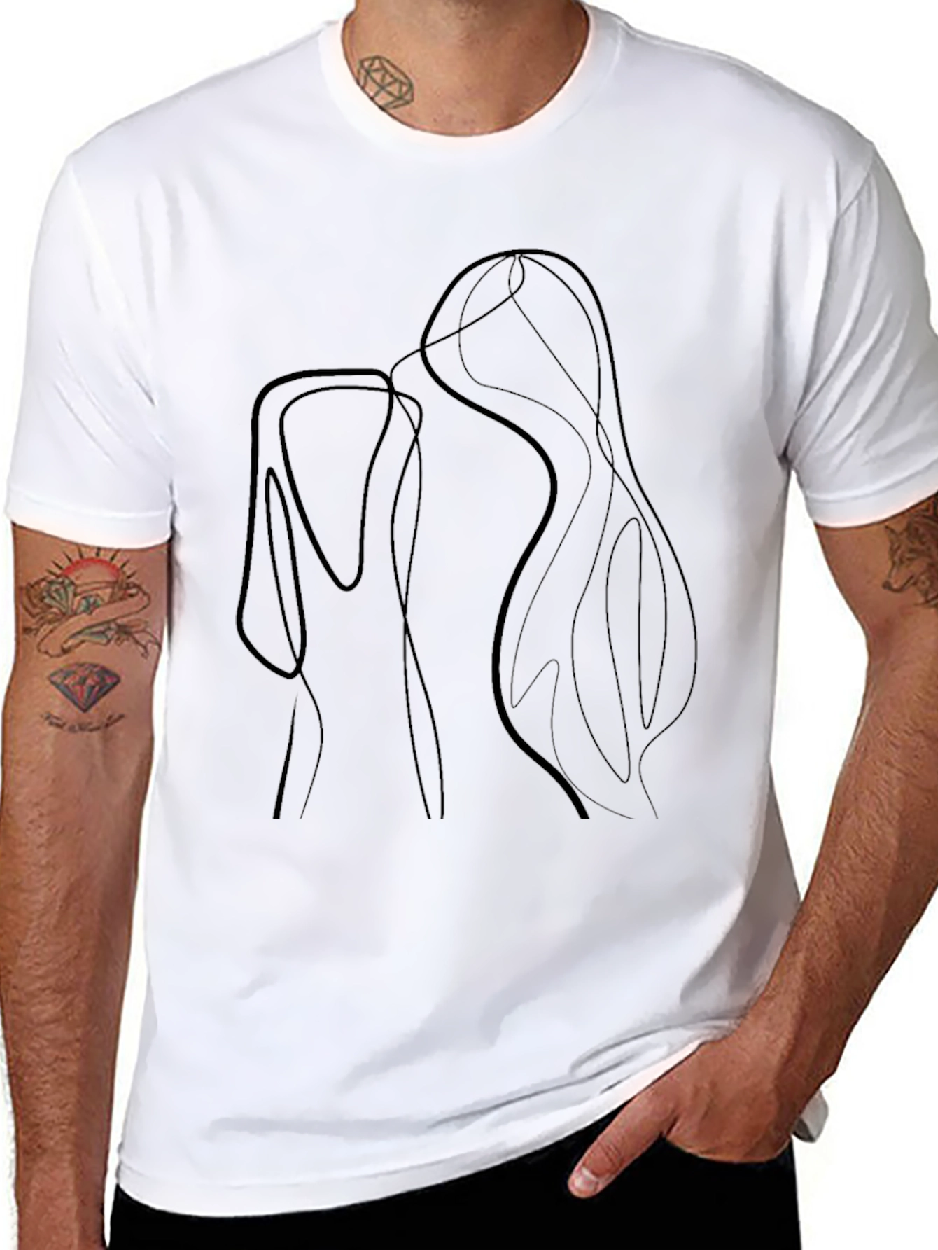 Minimalist Line Art Graphic Black T-Shirt