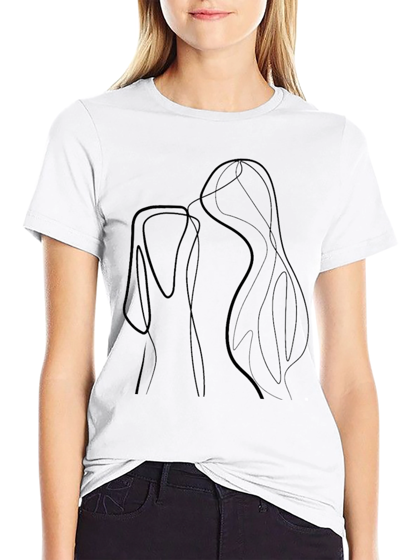 Minimalist Line Art Graphic Black T-Shirt