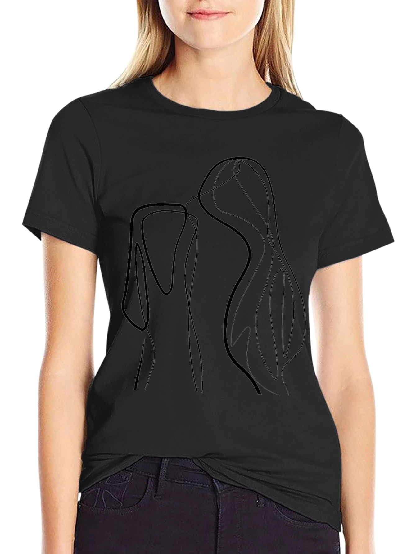Minimalist Line Art Graphic Black T-Shirt