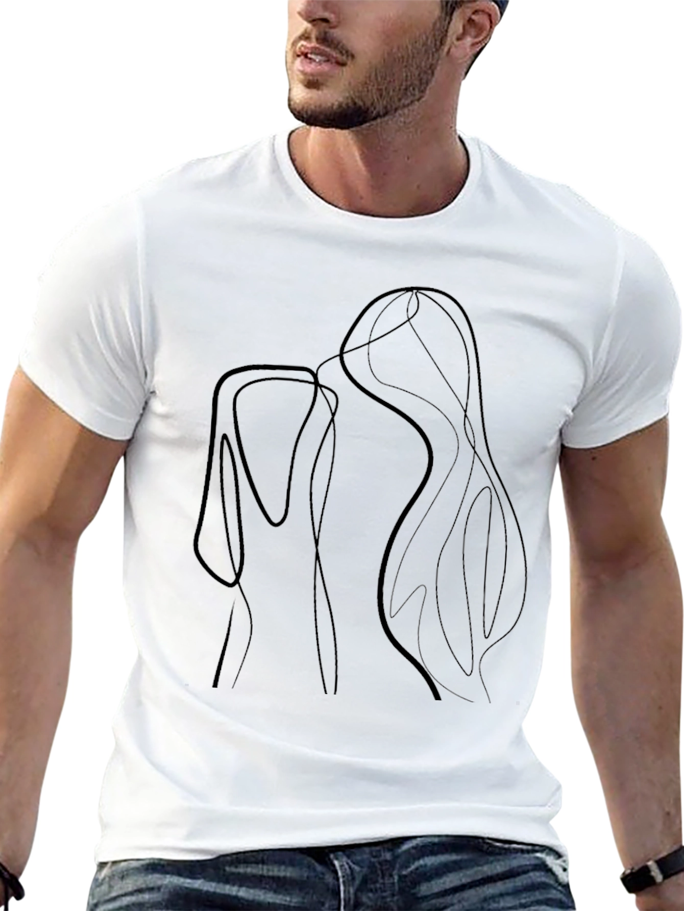 Minimalist Line Art Graphic Black T-Shirt