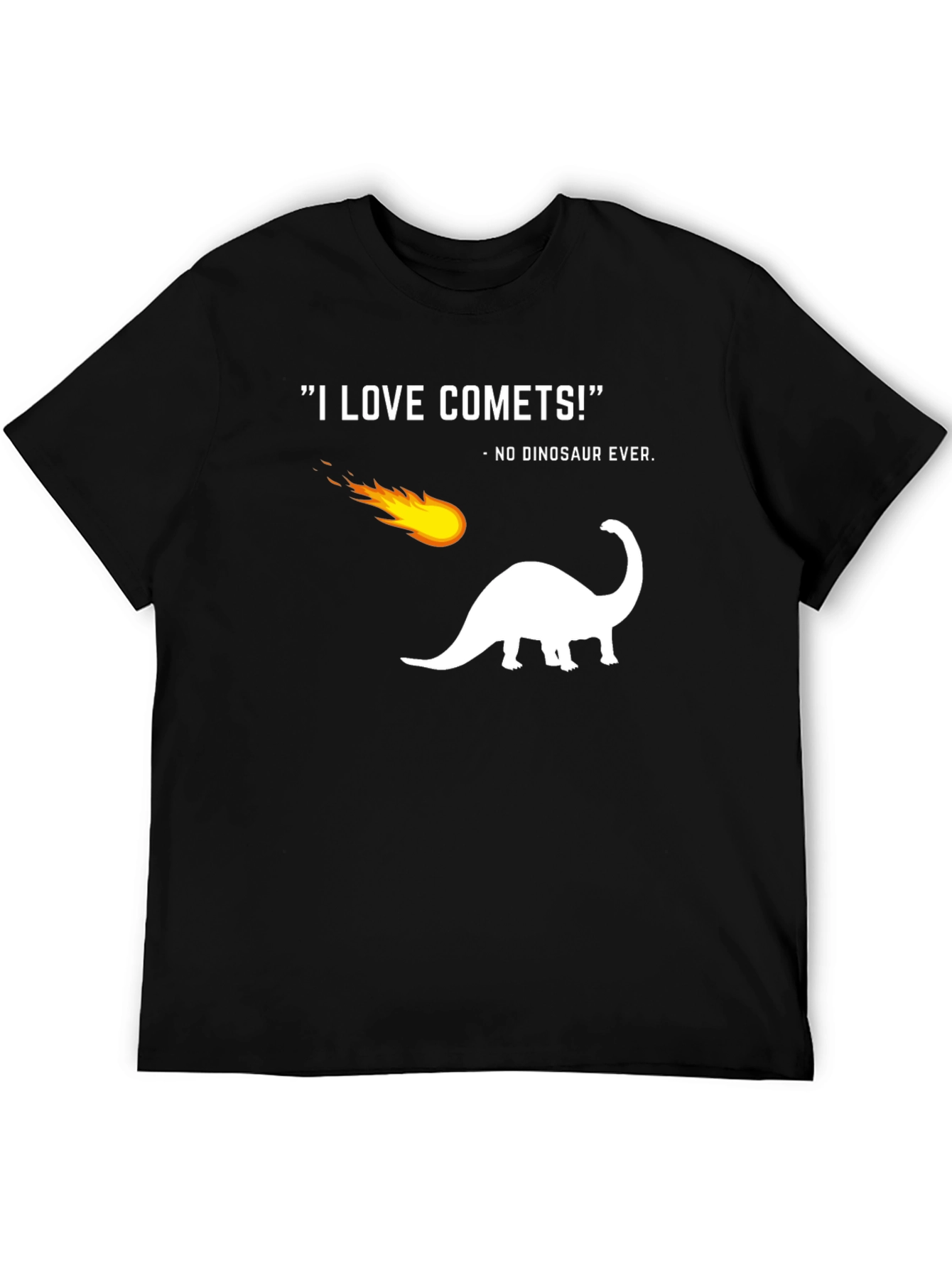 Funny Comet Dinosaur Graphic Black T-Shirt