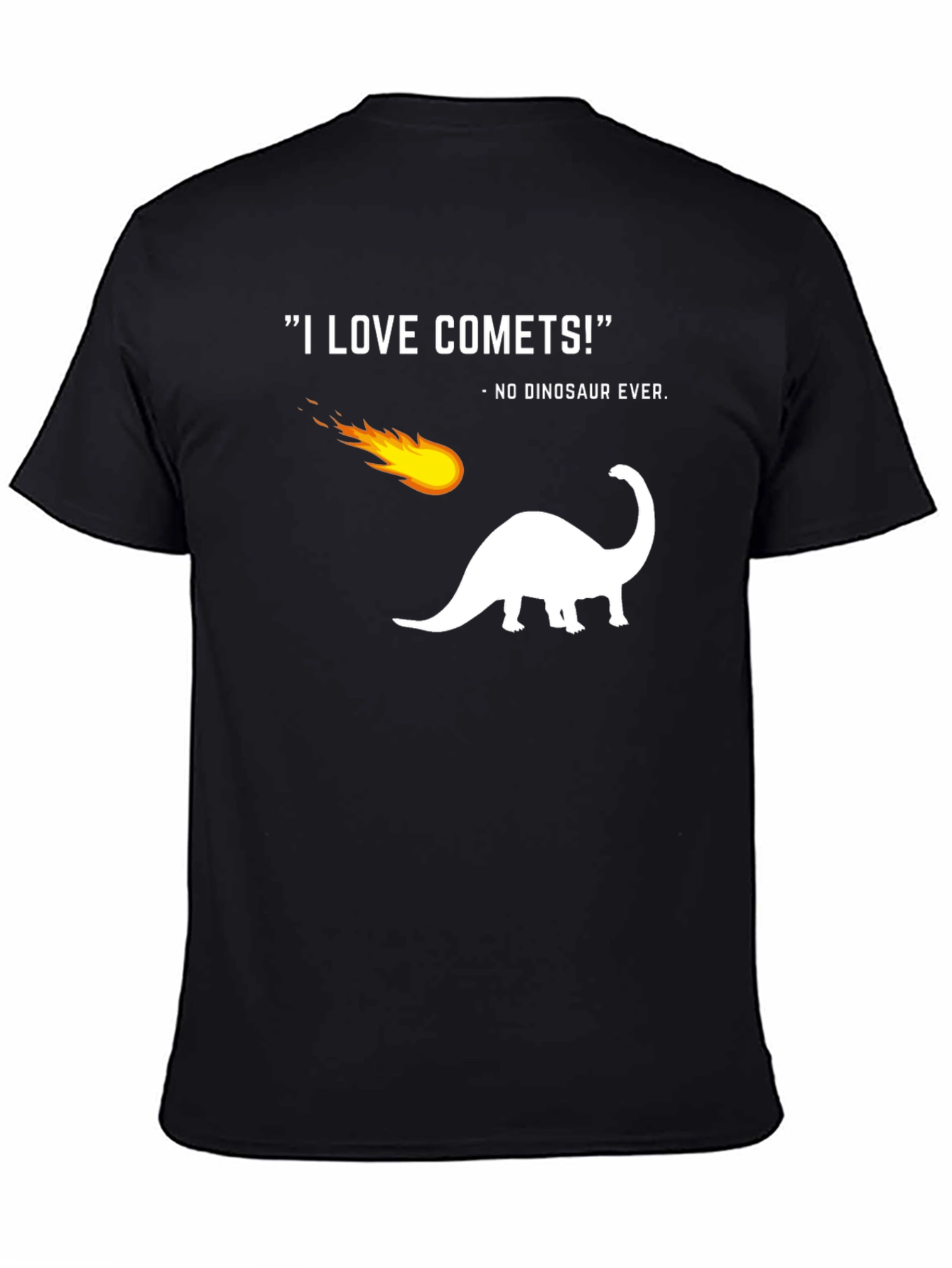 Funny Comet Dinosaur Graphic Black T-Shirt