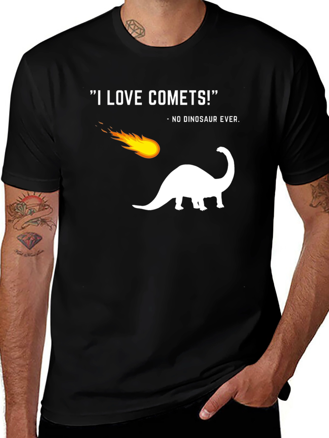 Funny Comet Dinosaur Graphic Black T-Shirt