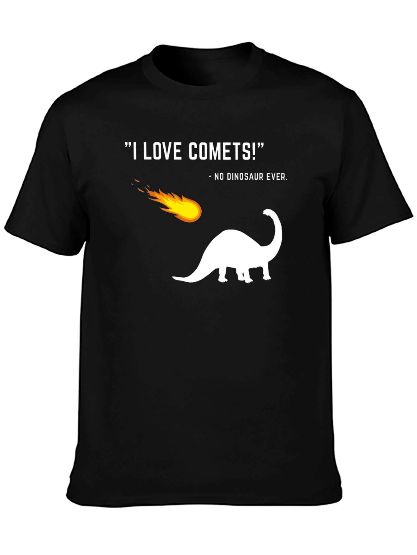 Funny Comet Dinosaur Graphic Black T-Shirt