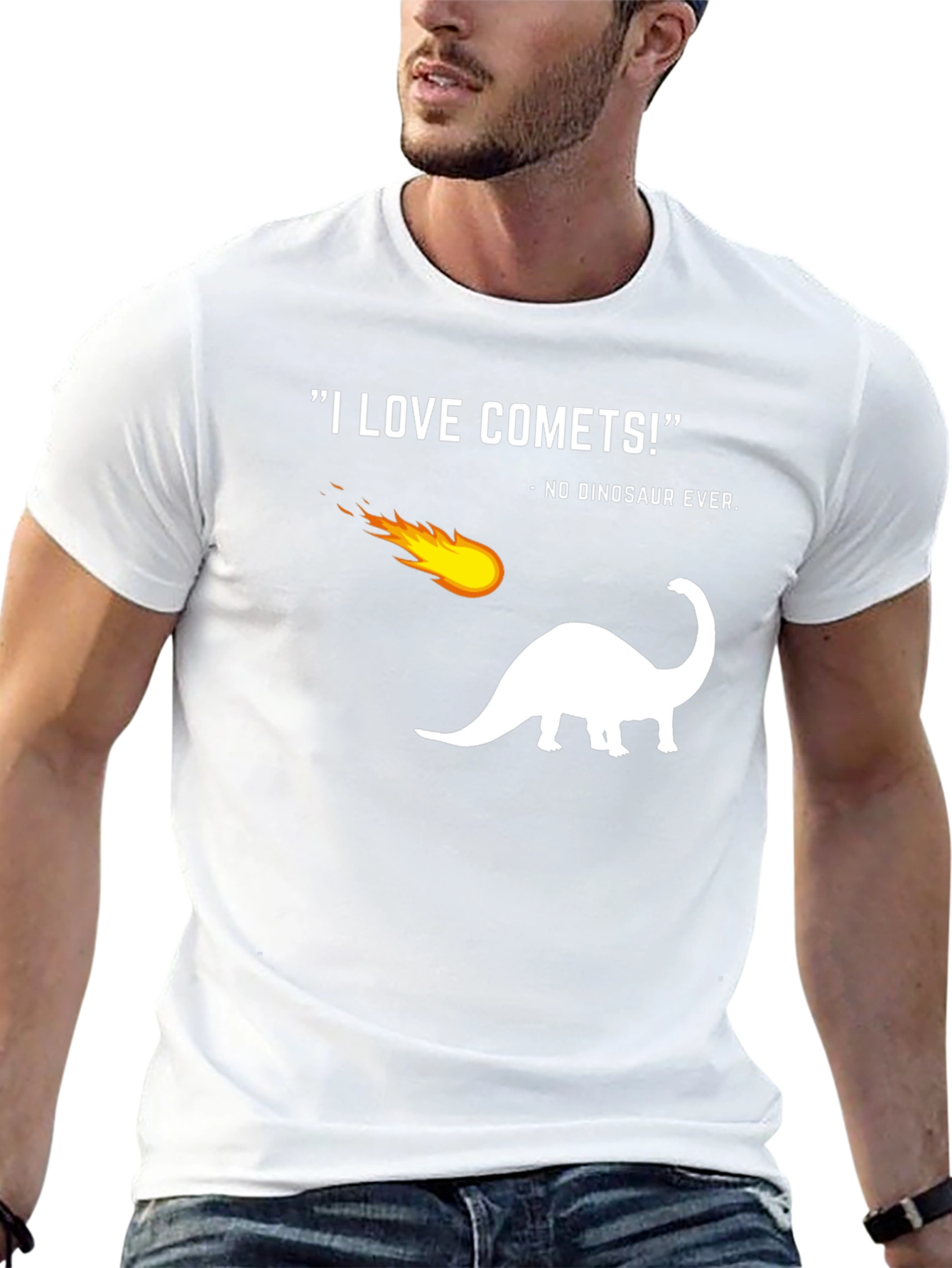 Funny Comet Dinosaur Graphic Black T-Shirt