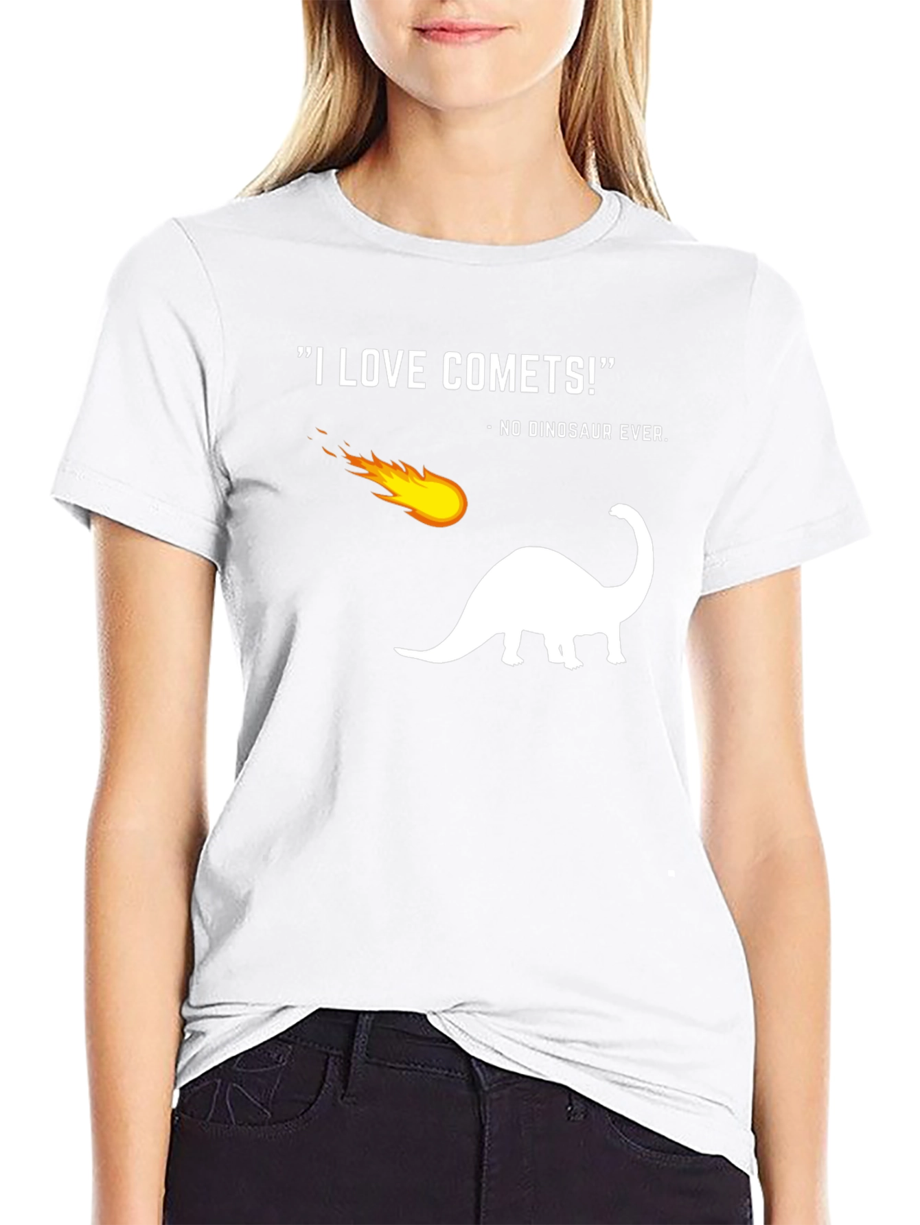 Funny Comet Dinosaur Graphic Black T-Shirt
