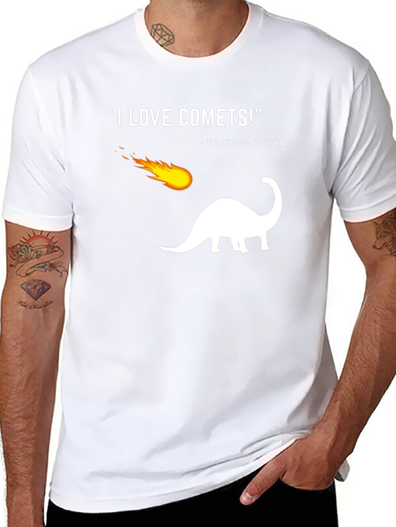 Funny Comet Dinosaur Graphic Black T-Shirt